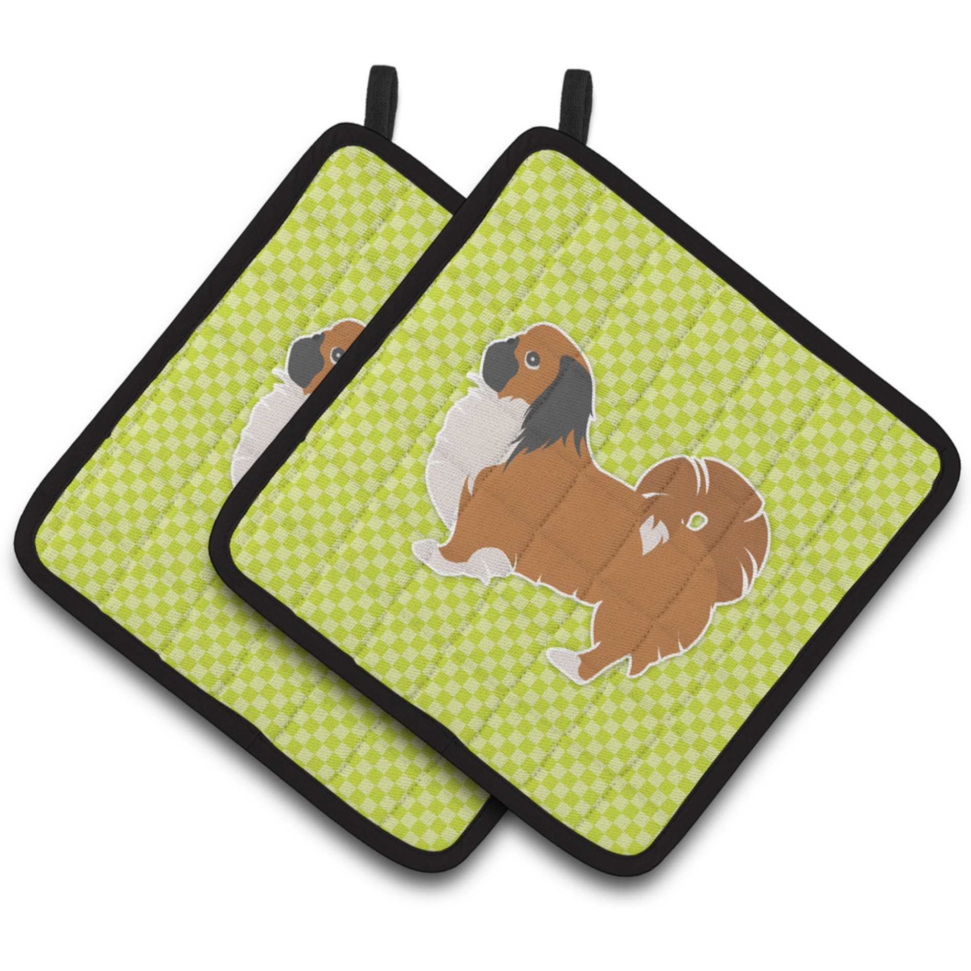 &quotCaroline's Treasures Pekingese Checkerboard green Pair of Pot Holders BB3838PTHD, 7.5HX7.5W, Multicolor"