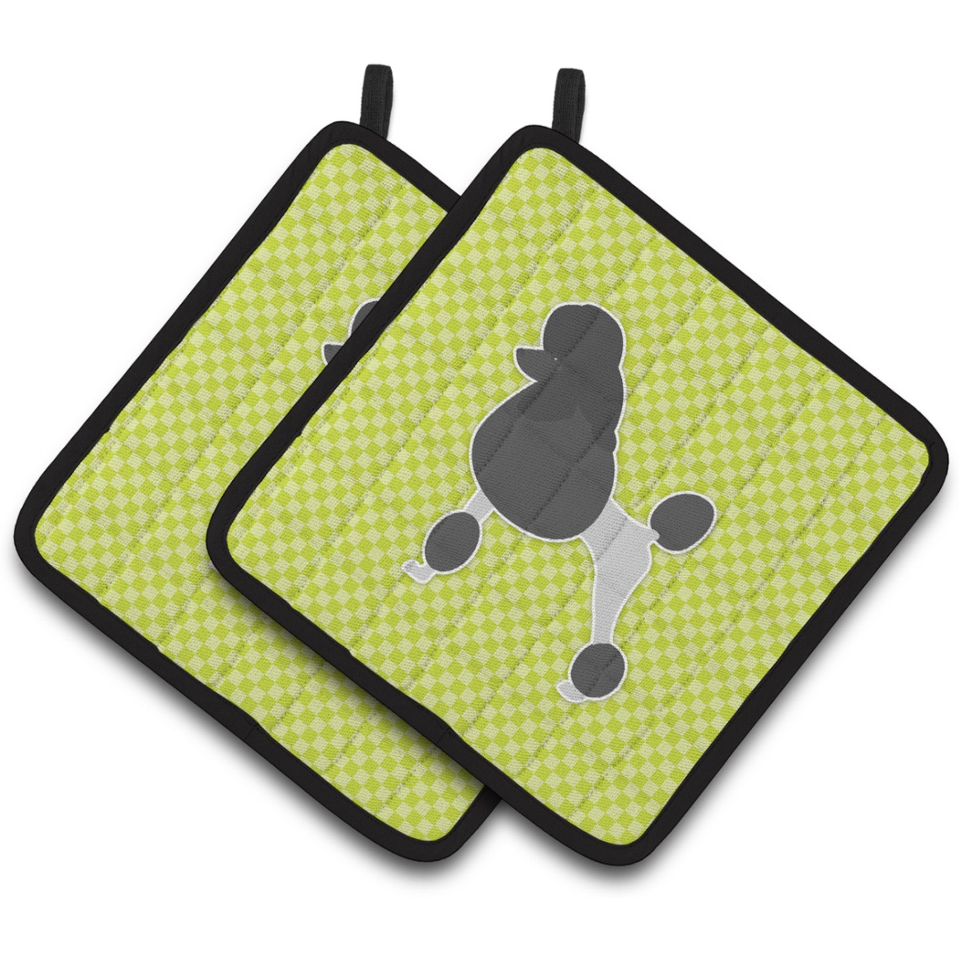 &quotCaroline's Treasures Poodle Checkerboard green Pair of Pot Holders BB3839PTHD, 7.5HX7.5W, Multicolor"