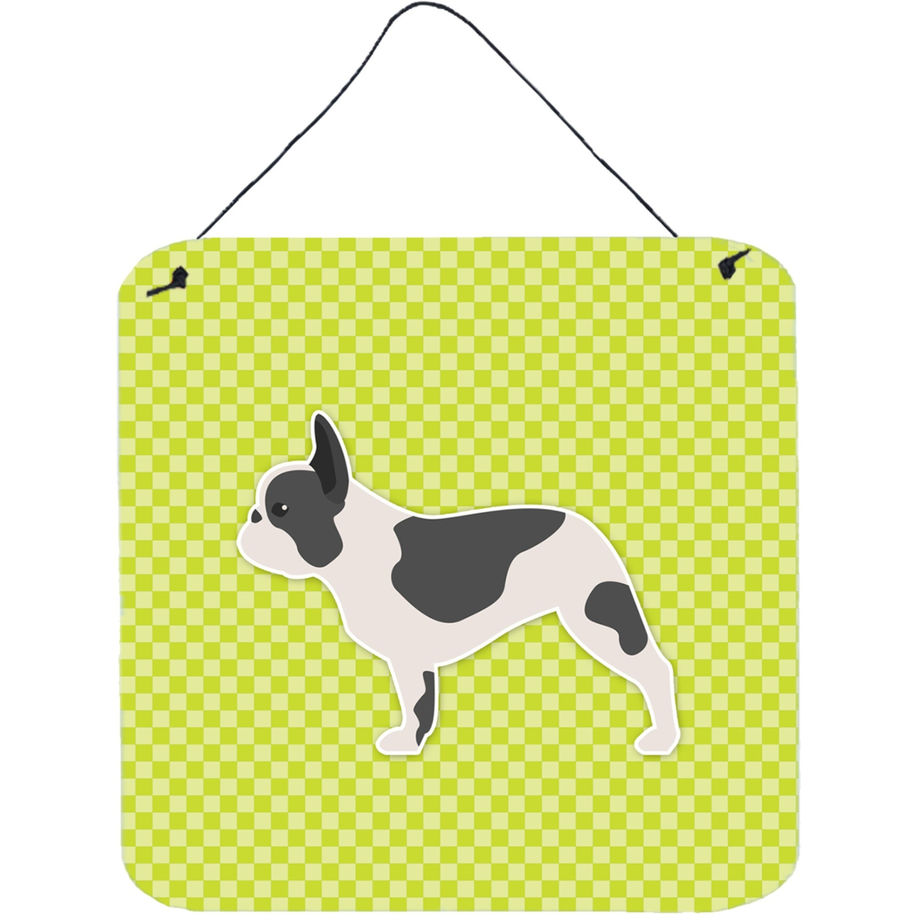 &quotCaroline's Treasures French Bulldog Checkerboard Green Wall or Door Hanging Prints BB3841DS66, 6"" x 6"", Multicolor"