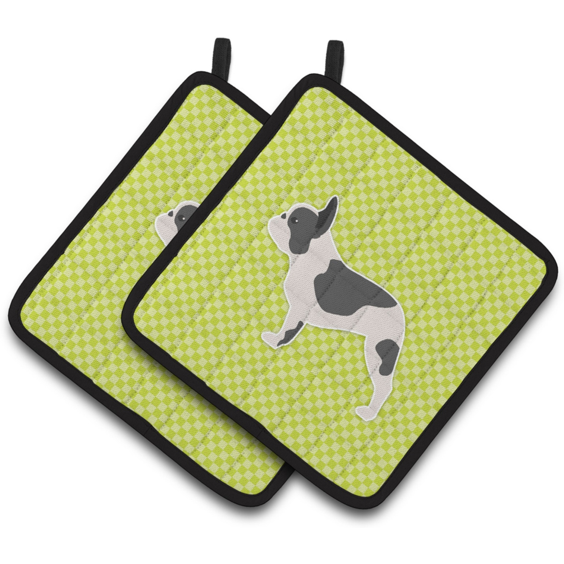 &quotCaroline's Treasures French Bulldog Checkerboard green Pair of Pot Holders BB3841PTHD, 7.5HX7.5W, Multicolor"
