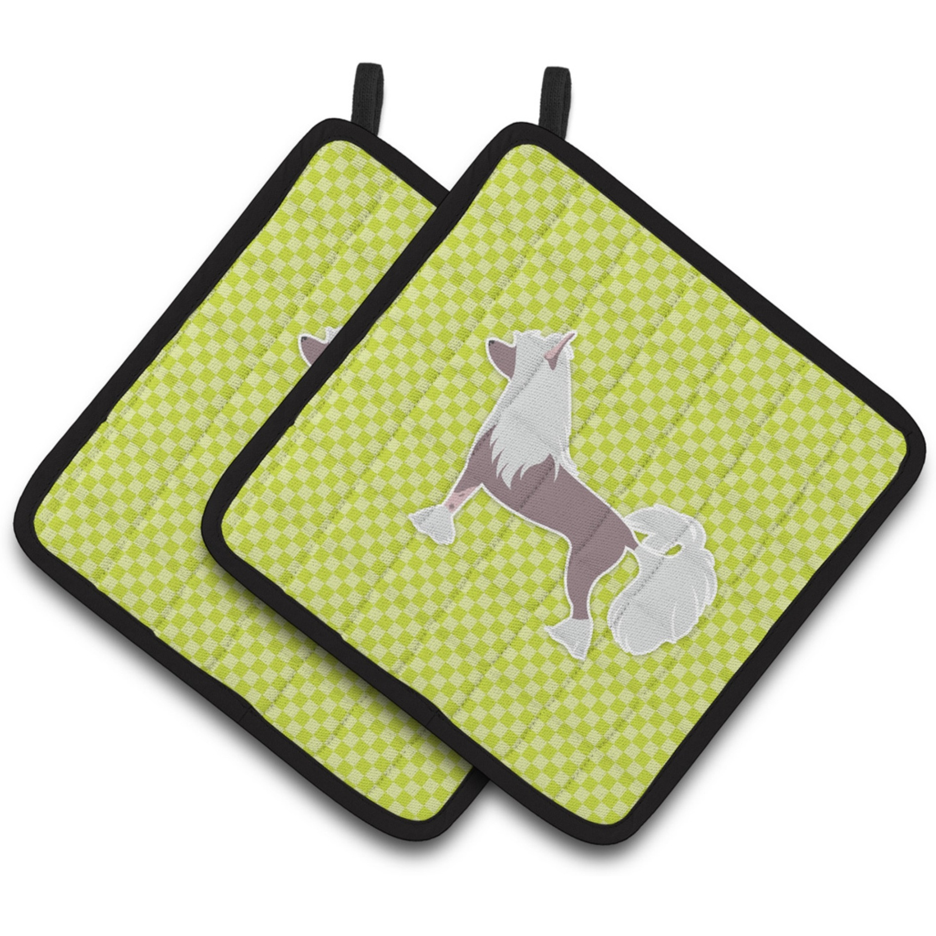 &quotCaroline's Treasures Chinese Crested Checkerboard green Pair of Pot Holders BB3843PTHD, 7.5HX7.5W, Multicolor"