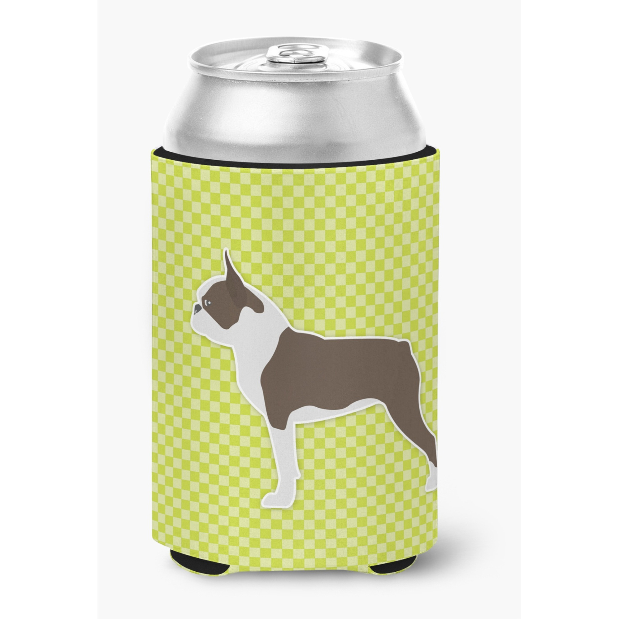 &quotCaroline's Treasures Boston Terrier Checkerboard green Can or Bottle Hugger BB3844CC, Can Hugger, Multicolor&quot