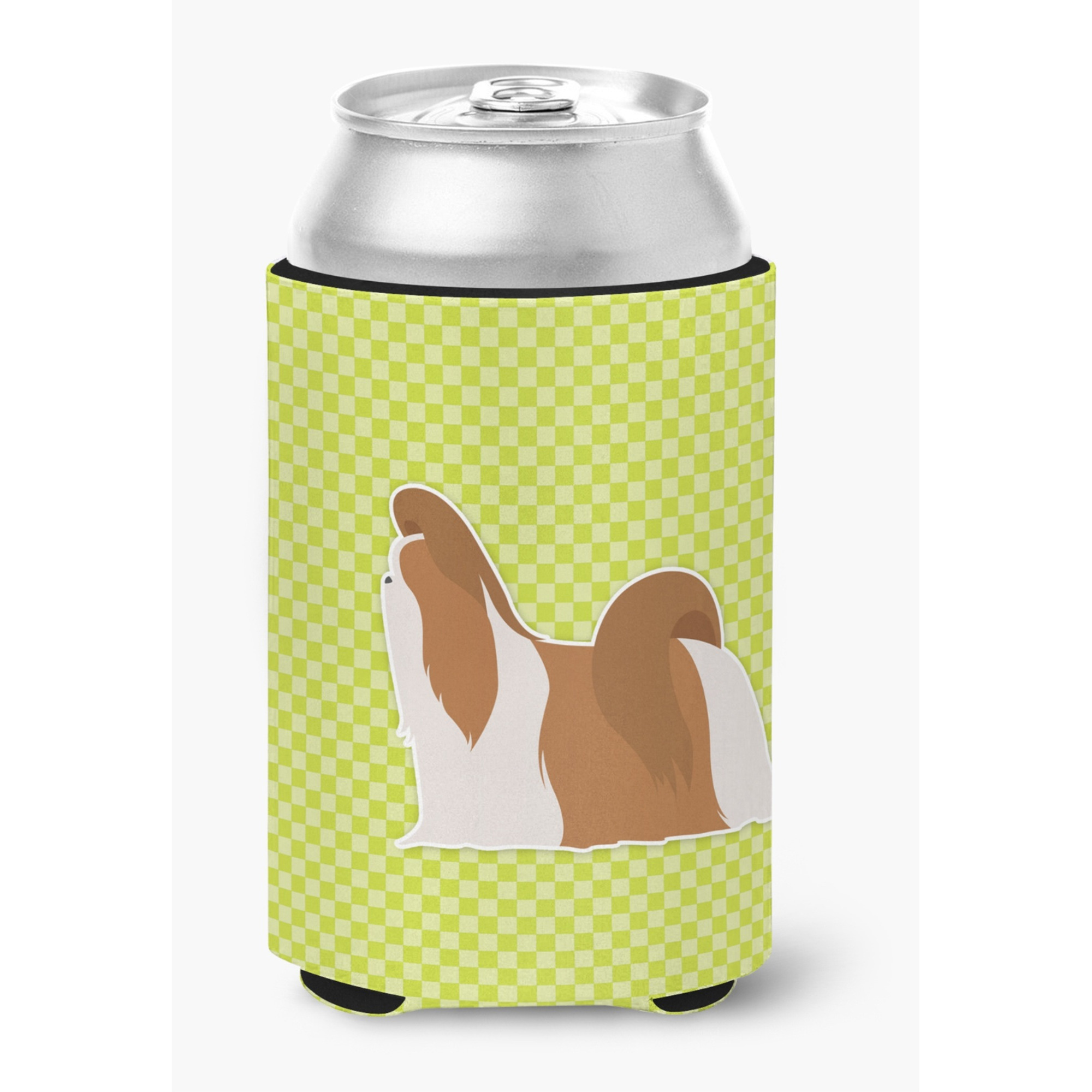 &quotCaroline's Treasures Shih Tzu Checkerboard green Can or Bottle Hugger BB3846CC, Can Hugger, Multicolor"