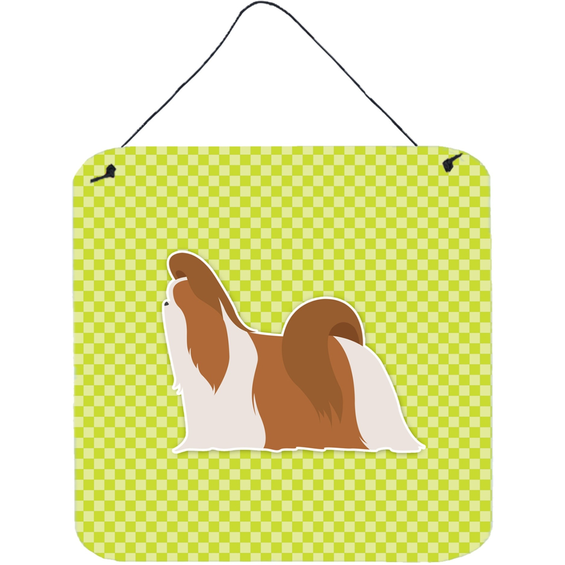 &quotCaroline's Treasures Shih Tzu Checkerboard Green Wall or Door Hanging Prints BB3846DS66, 6"" x 6"", Multicolor"