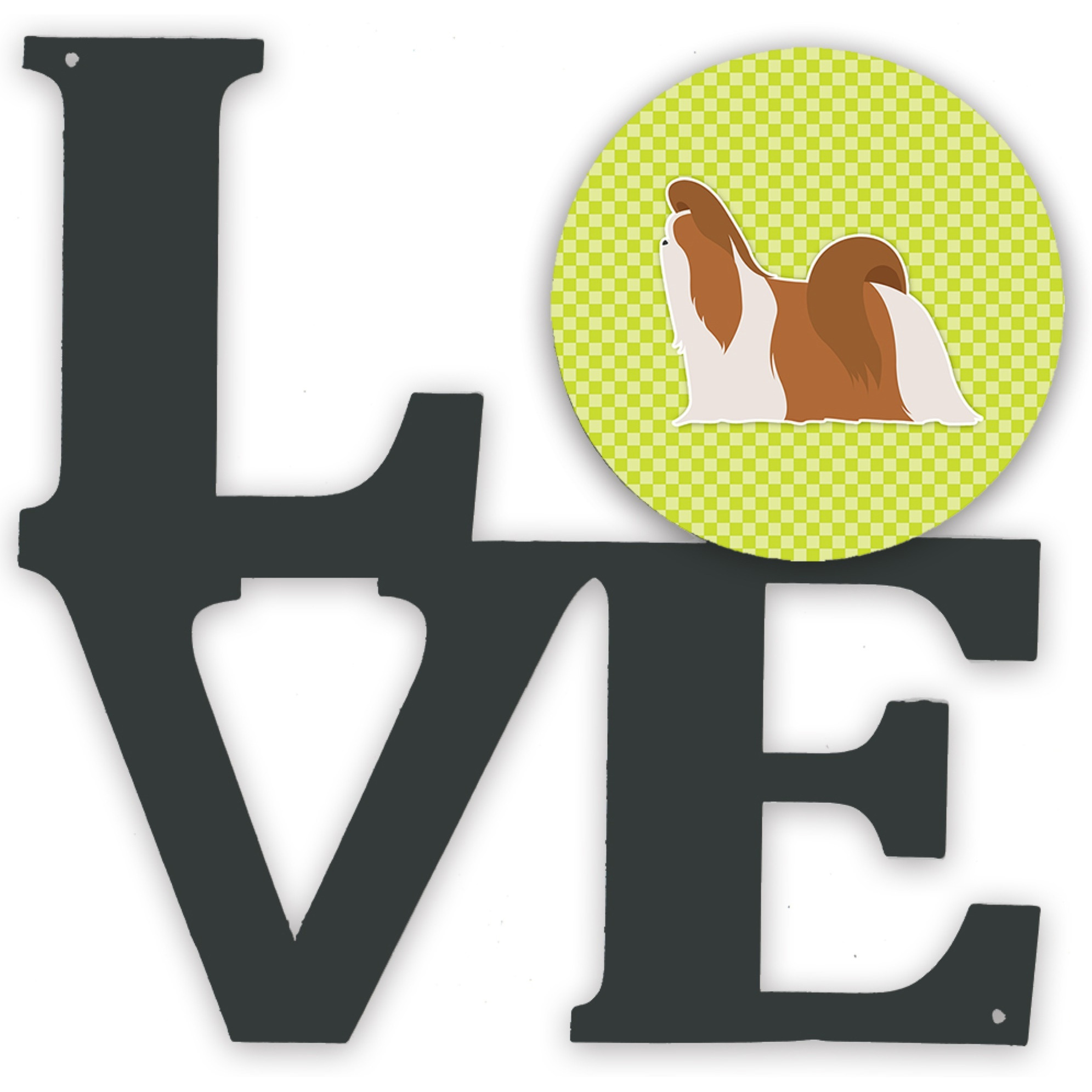 &quotCaroline's Treasures Shih Tzu Checkerboard Green Metal Artwork Love wall-decor, Multicolor"