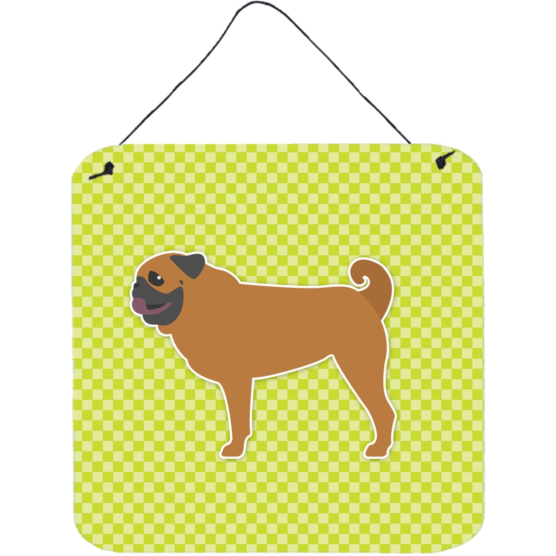 &quotCaroline's Treasures Pug Checkerboard Green Wall or Door Hanging Prints BB3847DS66, 6"" x 6"", Multicolor"