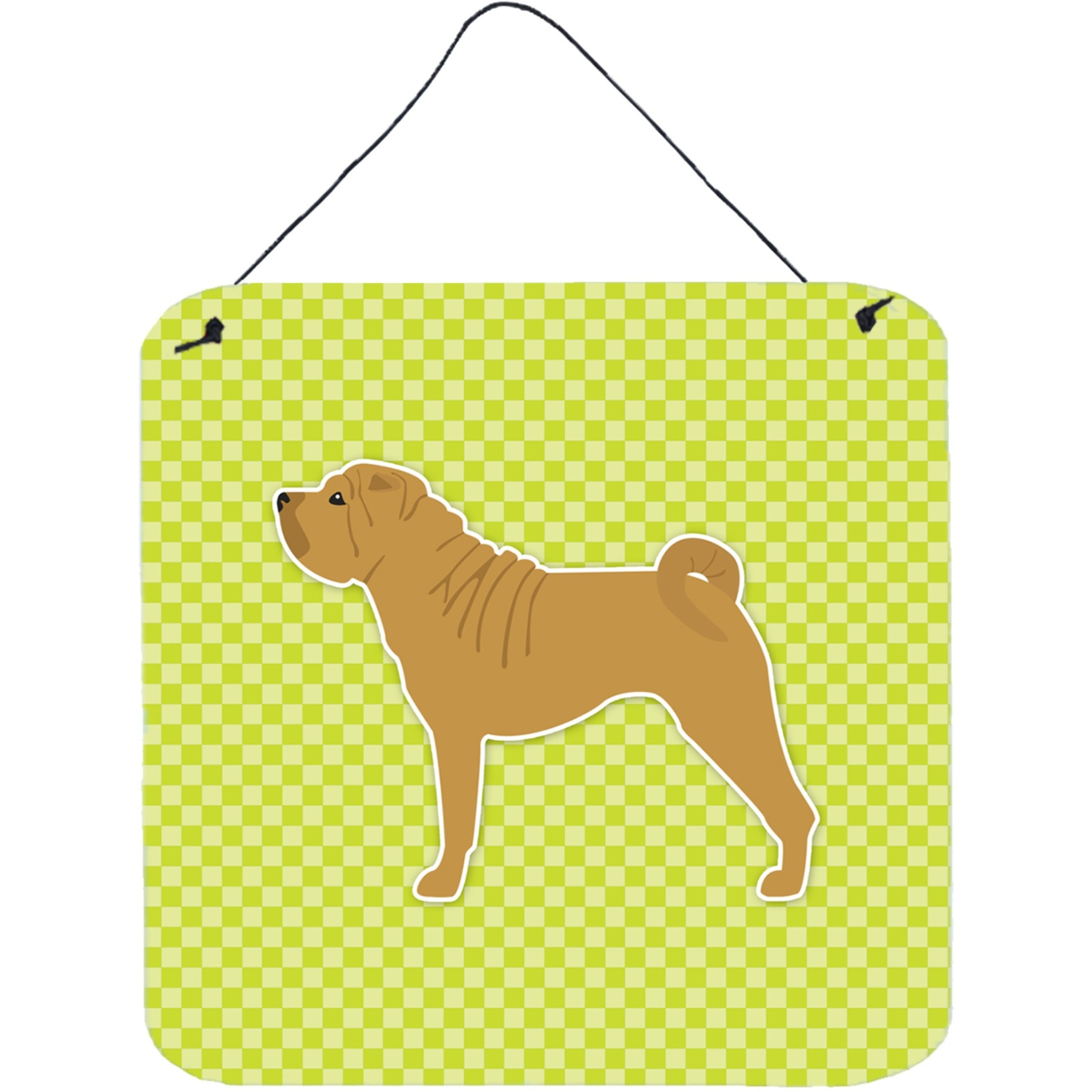 &quotCaroline's Treasures Shar Pei Checkerboard Green Wall or Door Hanging Prints BB3852DS66, 6"" x 6"", Multicolor"