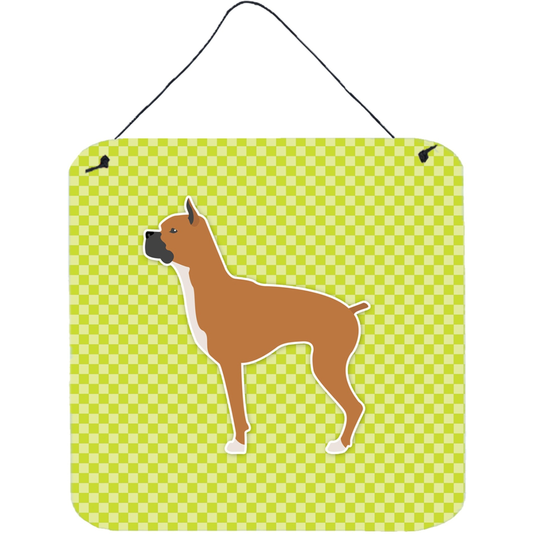 &quotCaroline's Treasures Boxer Checkerboard Green Wall or Door Hanging Prints BB3853DS66, 6"" x 6"", Multicolor"