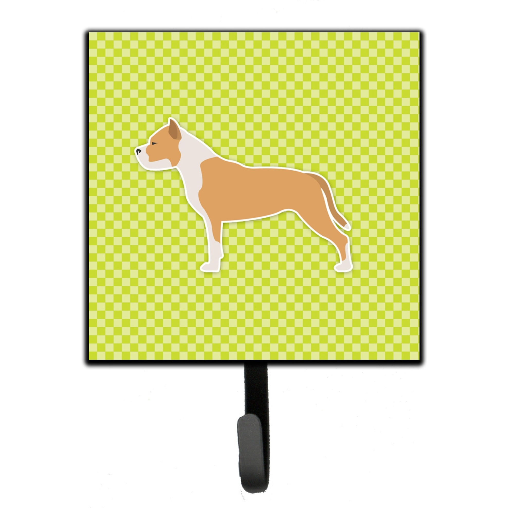 &quotCaroline's Treasures Staffordshire Bull Terrier Checkerboard Green Leash or Key Holder BB3854SH4, Small, Multicolor"
