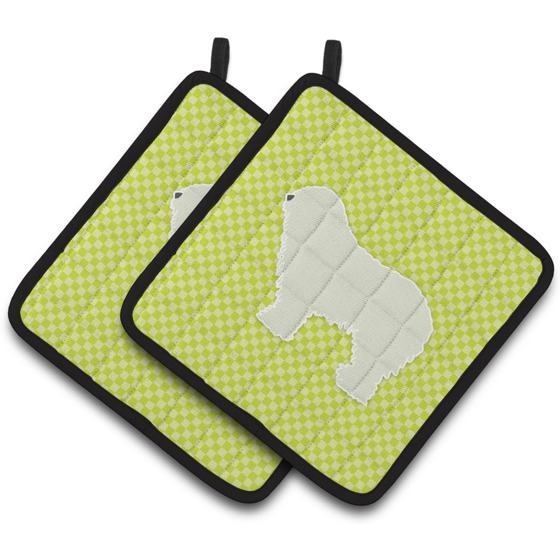 &quotCaroline's Treasures Komondor Checkerboard green Pair of Pot Holders BB3855PTHD, 7.5HX7.5W, Multicolor"
