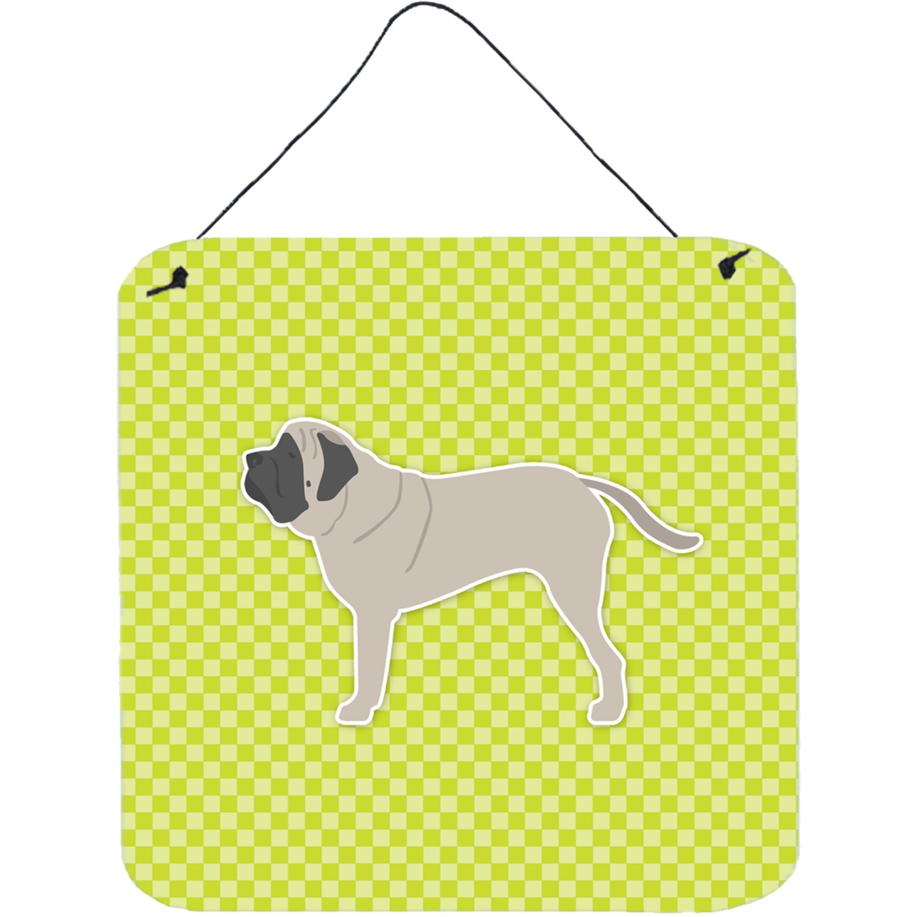 &quotCaroline's Treasures English Mastiff Checkerboard Green Wall or Door Hanging Prints BB3856DS66, 6"" x 6"", Multicolor"