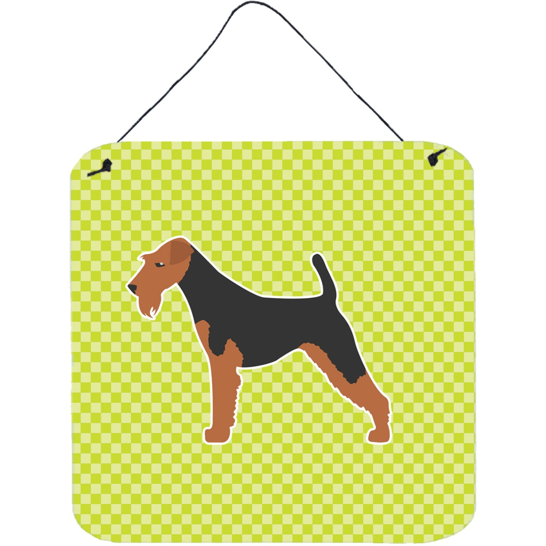 &quotCaroline's Treasures Airedale Terrier Checkerboard Green Wall or Door Hanging Prints BB3857DS66, 6"" x 6"", Multicolor"