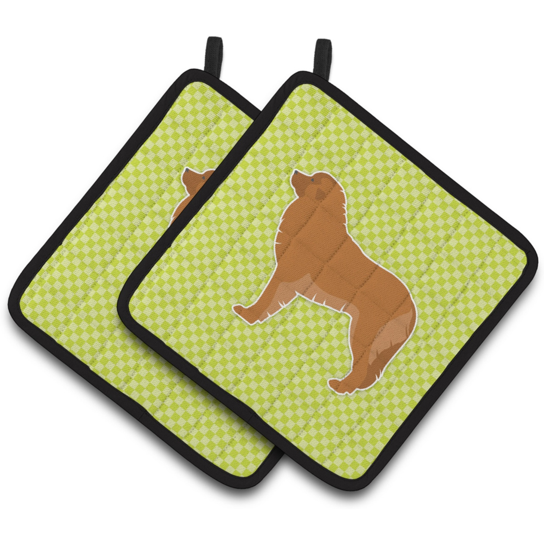 &quotCaroline's Treasures Leonberger Checkerboard green Pair of Pot Holders BB3858PTHD, 7.5HX7.5W, Multicolor"
