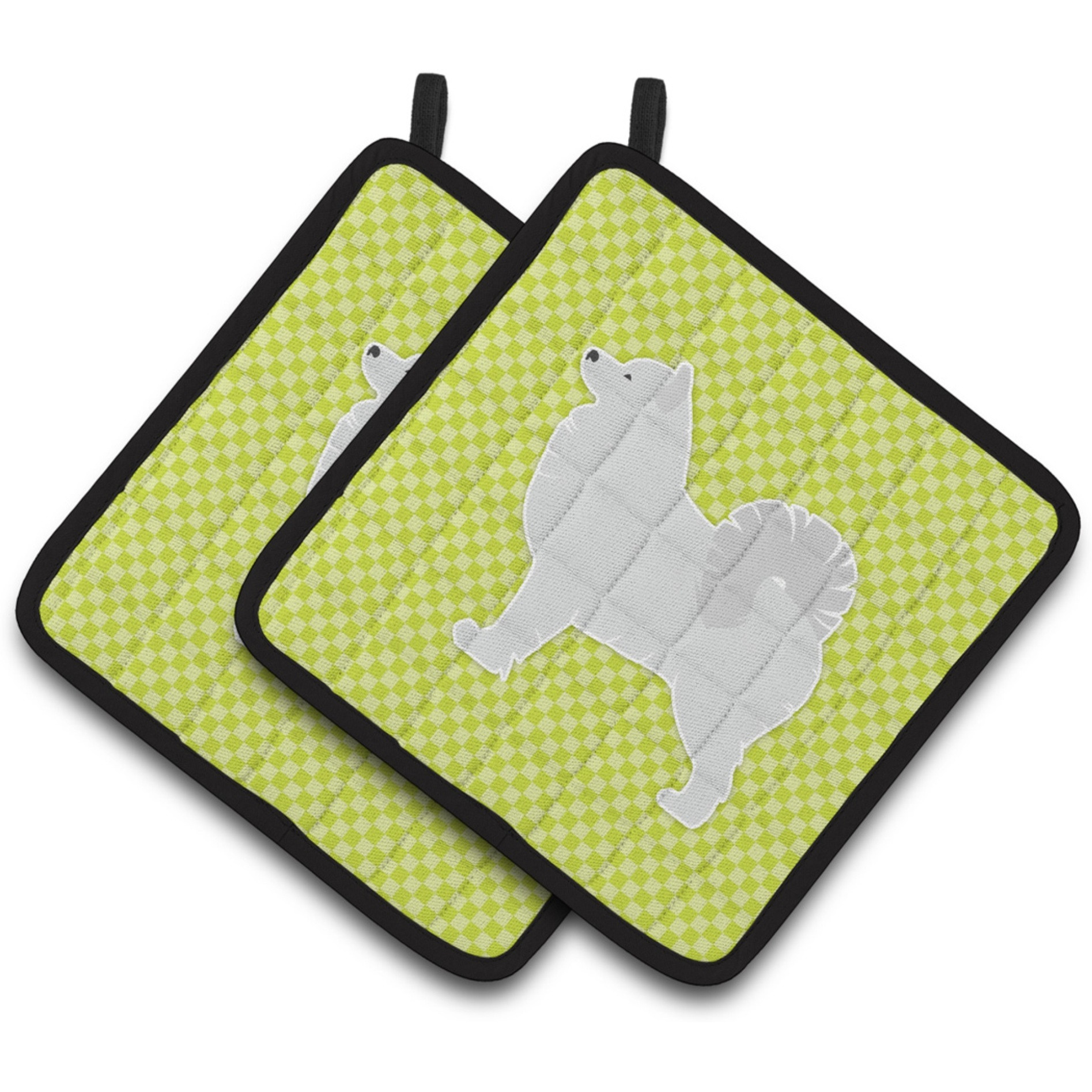 &quotCaroline's Treasures Samoyed Checkerboard green Pair of Pot Holders BB3859PTHD, 7.5HX7.5W, Multicolor"