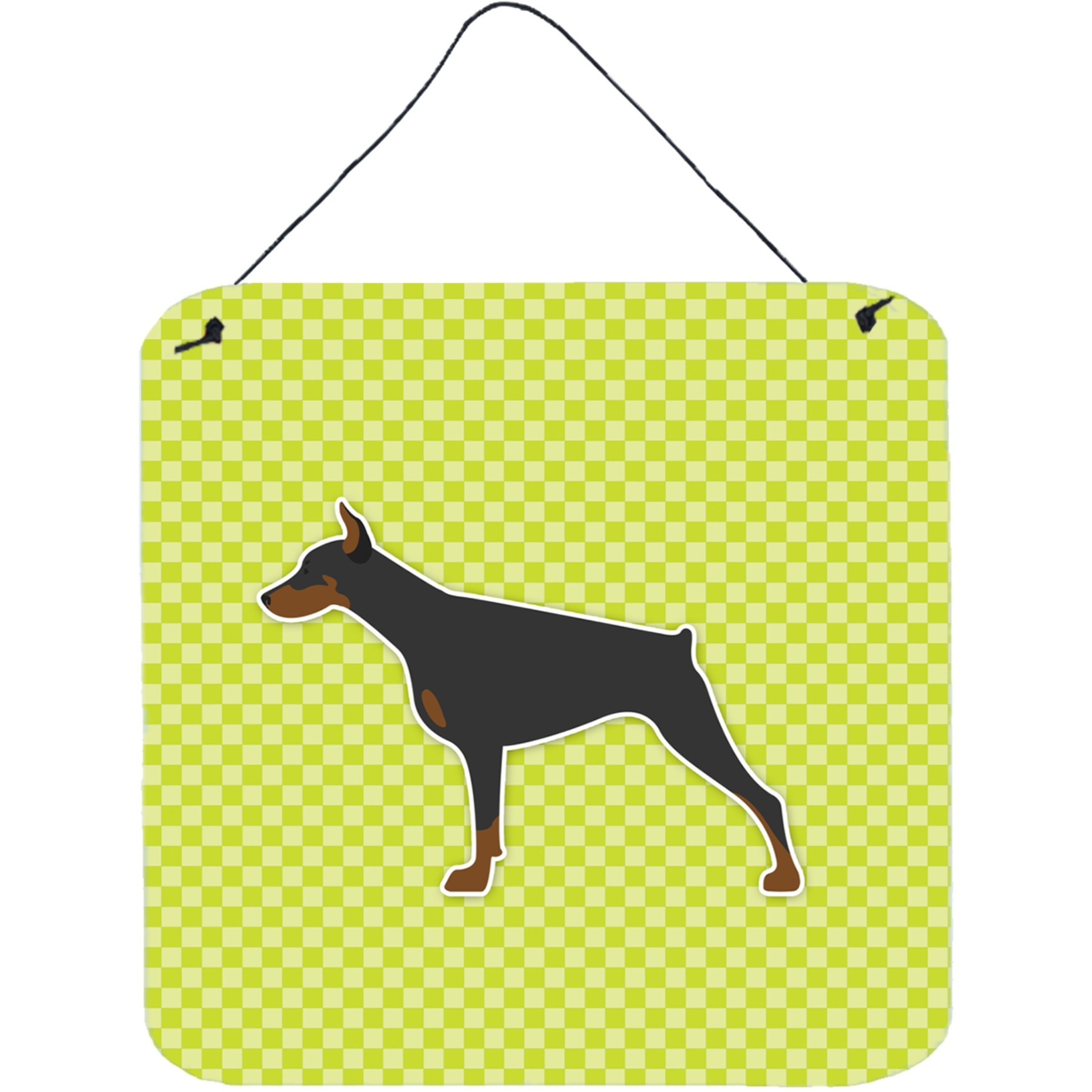 &quotCaroline's Treasures Doberman Pinscher Checkerboard Green Wall or Door Hanging Prints BB3860DS66, 6"" x 6"", Multicolor"