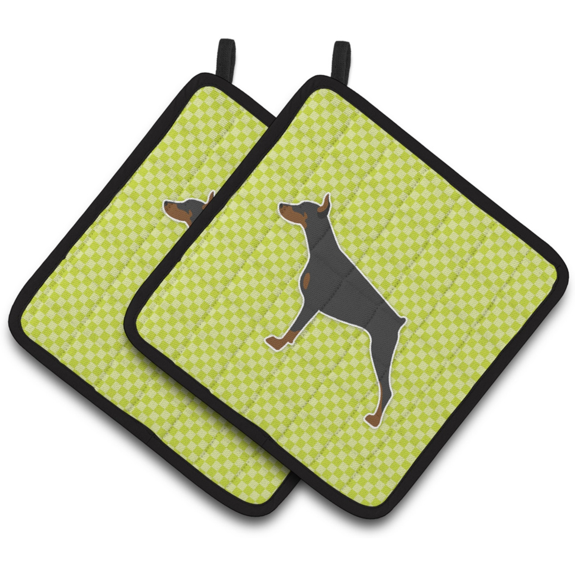 &quotCaroline's Treasures Doberman Pinscher Checkerboard green Pair of Pot Holders BB3860PTHD, 7.5HX7.5W, Multicolor"