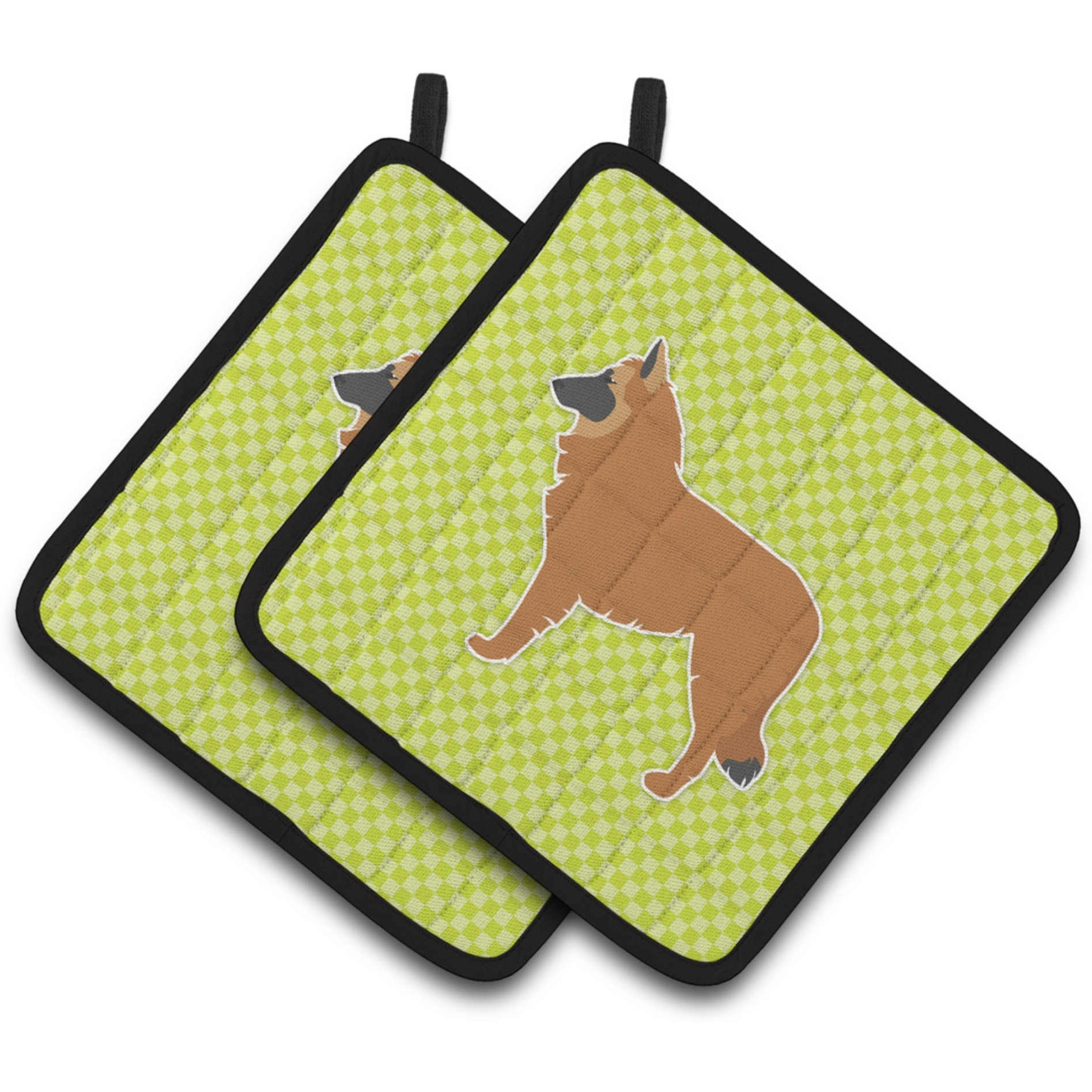 &quotCaroline's Treasures Belgian Shepherd Checkerboard green Pair of Pot Holders BB3861PTHD, 7.5HX7.5W, Multicolor"