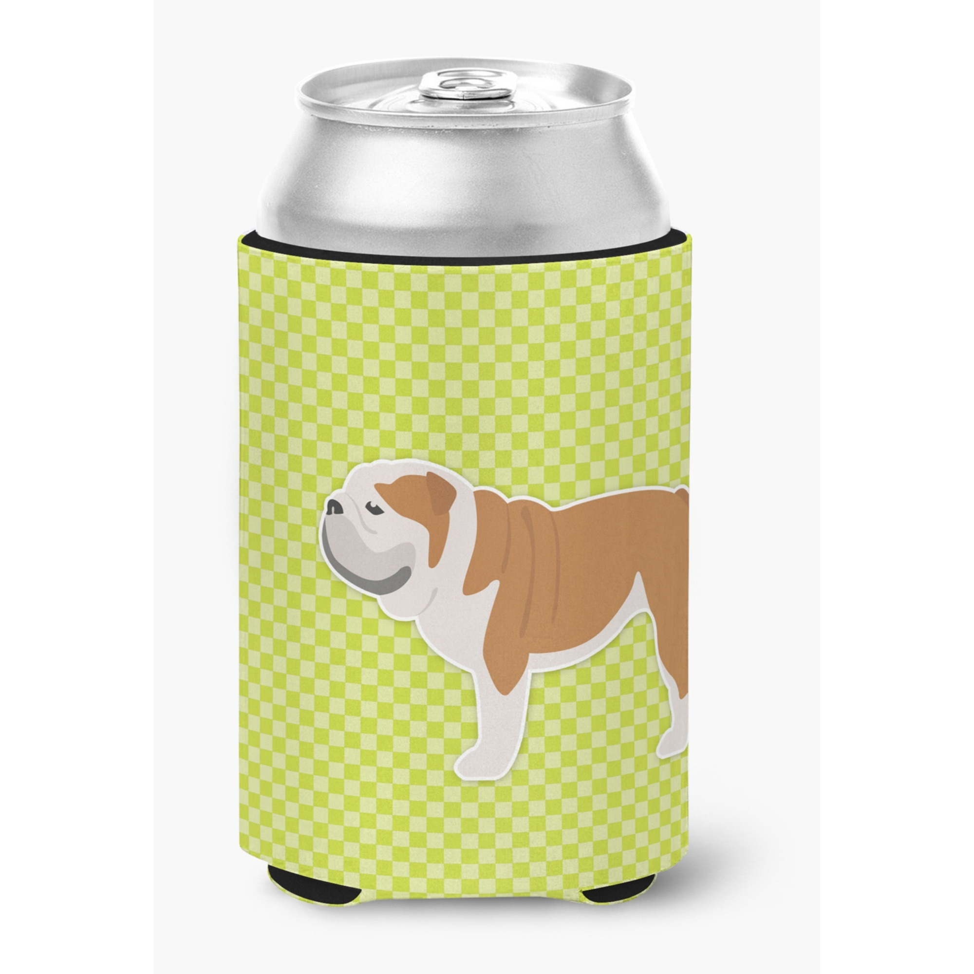 &quotCaroline's Treasures English Bulldog Checkerboard green Can or Bottle Hugger BB3862CC, Can Hugger, Multicolor"