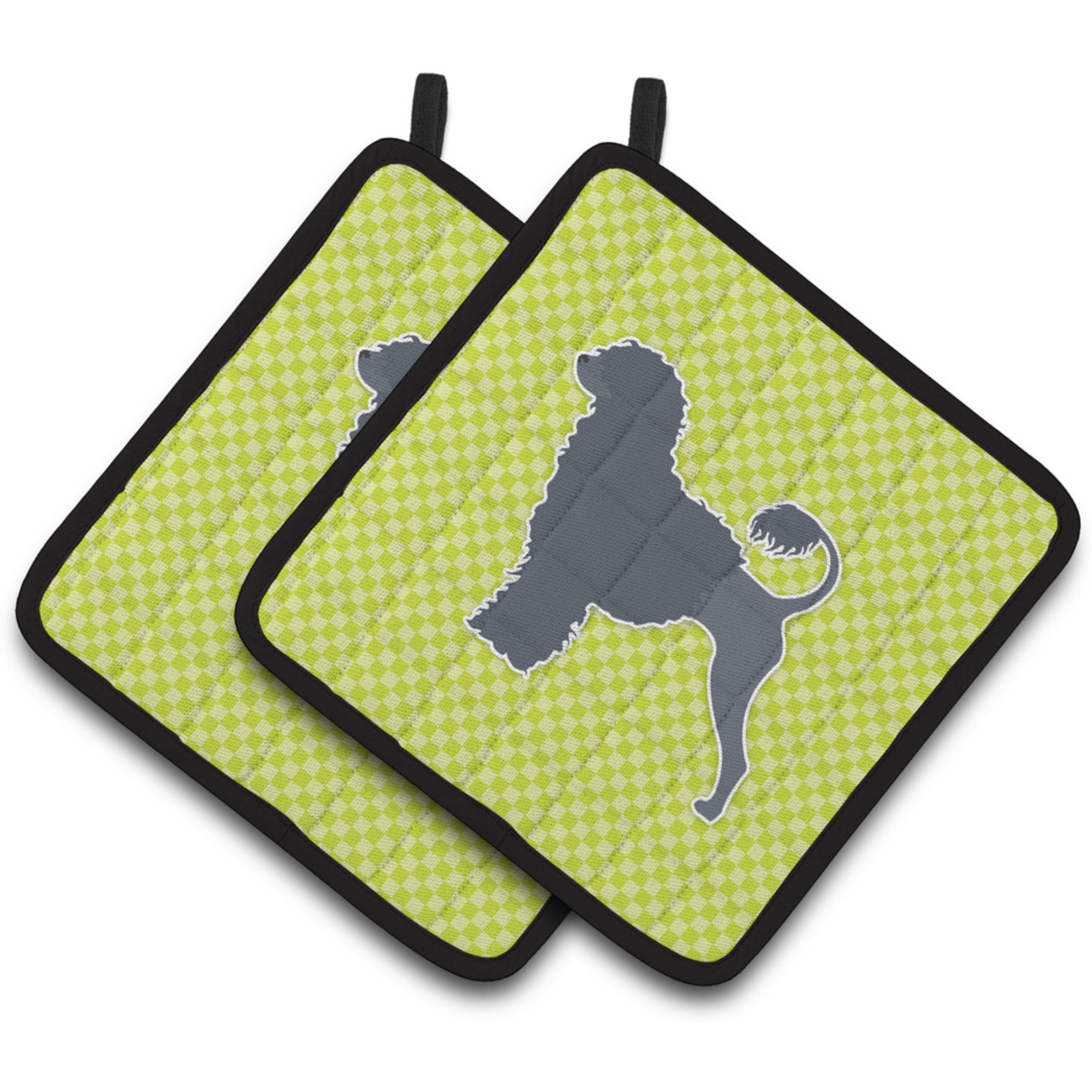 &quotCaroline's Treasures Portuguese Water Dog Checkerboard green Pair of Pot Holders BB3868PTHD, 7.5HX7.5W, Multicolor"