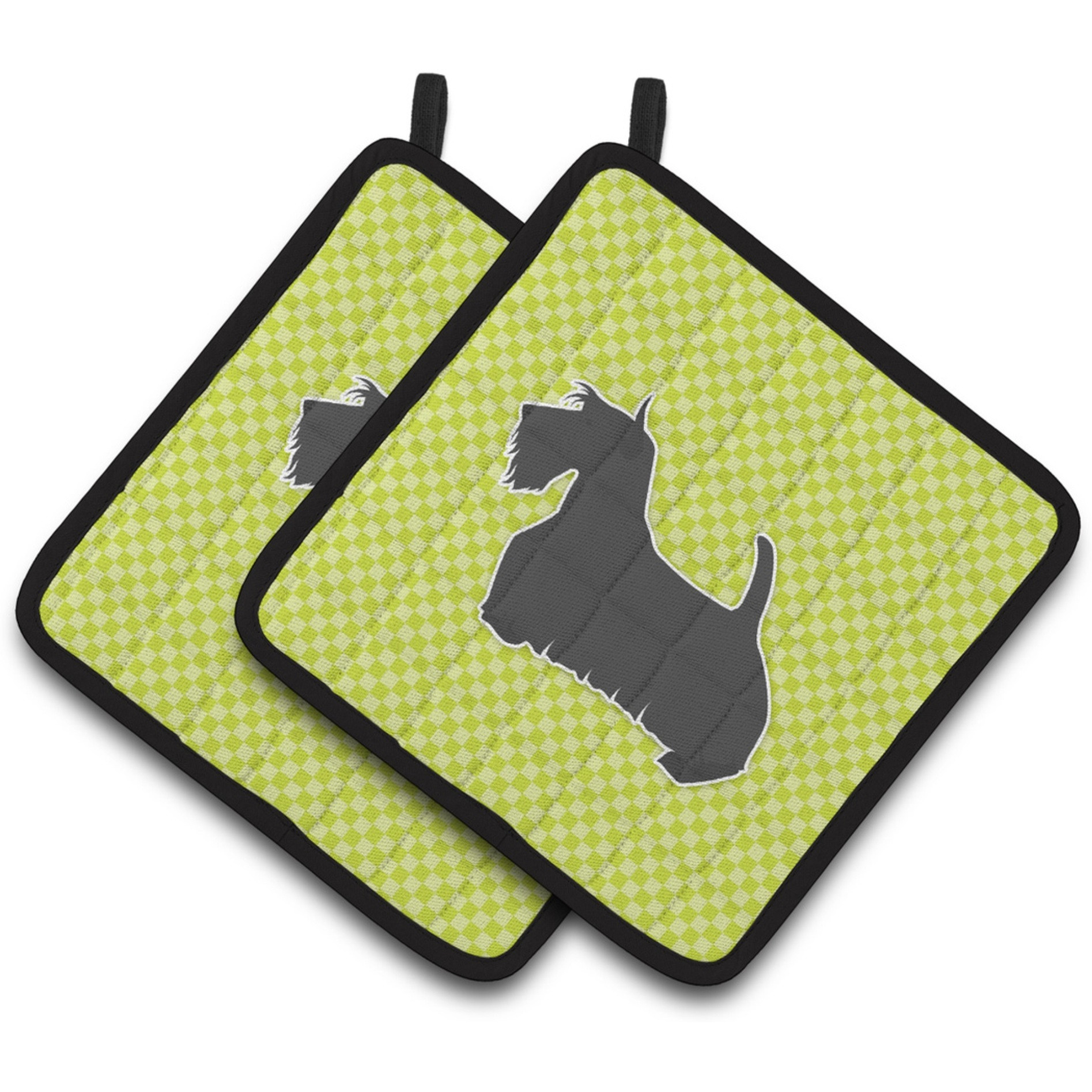 &quotCaroline's Treasures Scottish Terrier Checkerboard green Pair of Pot Holders BB3869PTHD, 7.5HX7.5W, Multicolor"