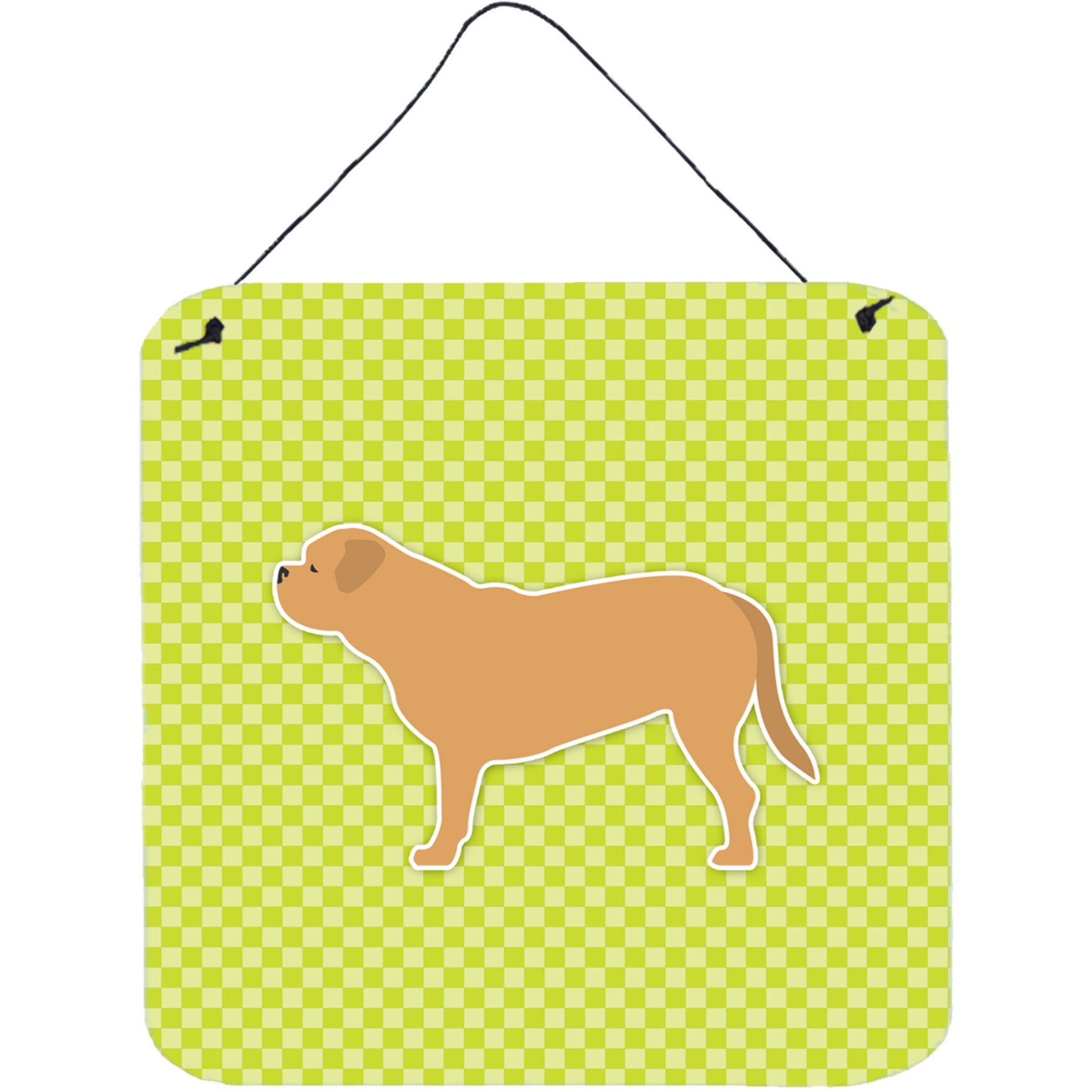 &quotCaroline's Treasures Dogue de Bordeaux Checkerboard Green Wall or Door Hanging Prints BB3870DS66, 6"" x 6"", Multicolor"