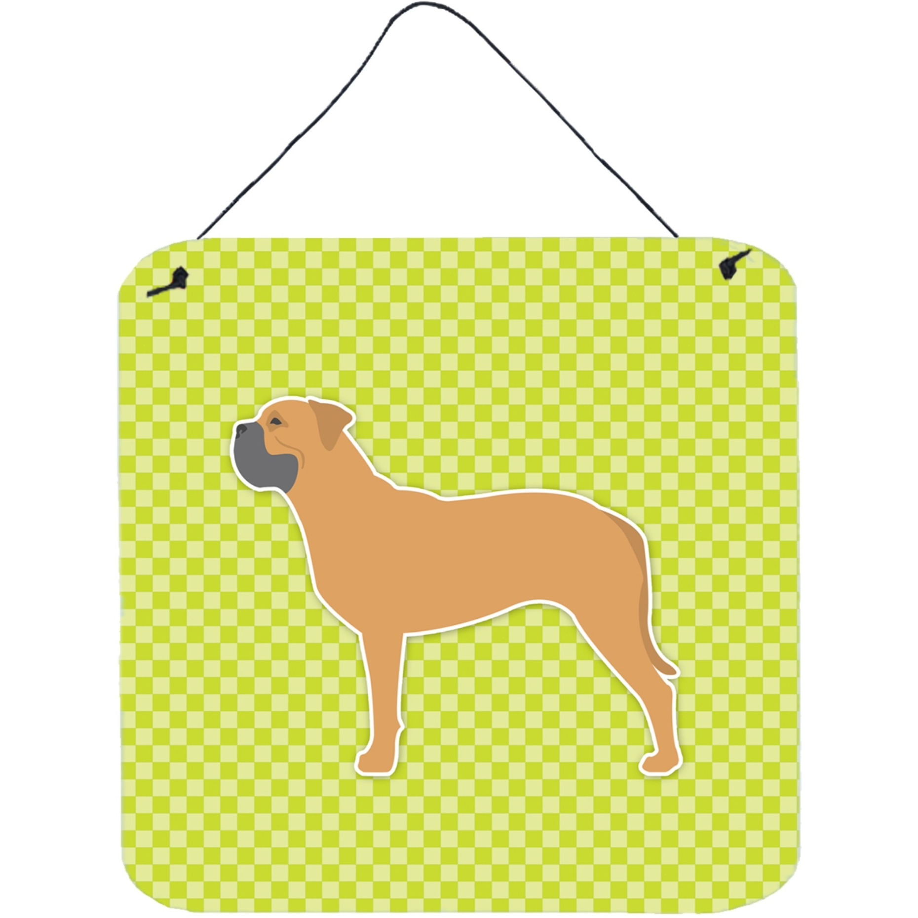 &quotCaroline's Treasures Bullmastiff Checkerboard Green Wall or Door Hanging Prints BB3871DS66, 6"" x 6"", Multicolor"
