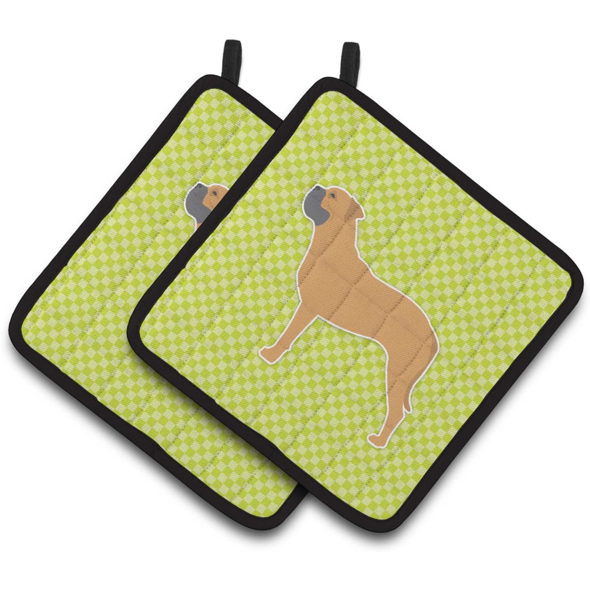 &quotCaroline's Treasures Bullmastiff Checkerboard green Pair of Pot Holders BB3871PTHD, 7.5HX7.5W, Multicolor"