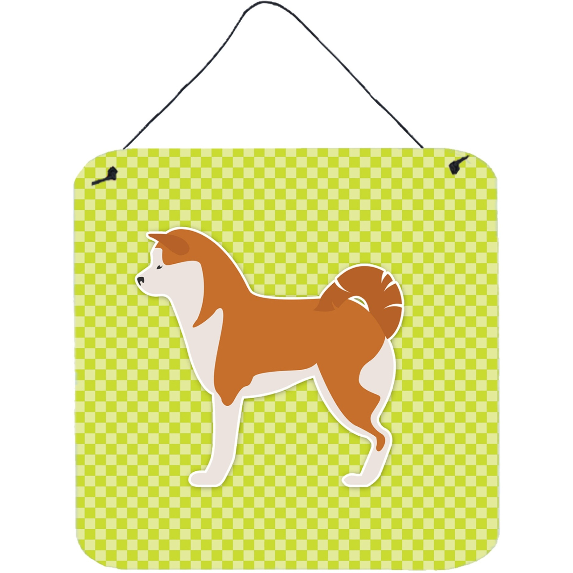 &quotCaroline's Treasures Akita Checkerboard Green Wall or Door Hanging Prints BB3872DS66, 6"" x 6"", Multicolor"