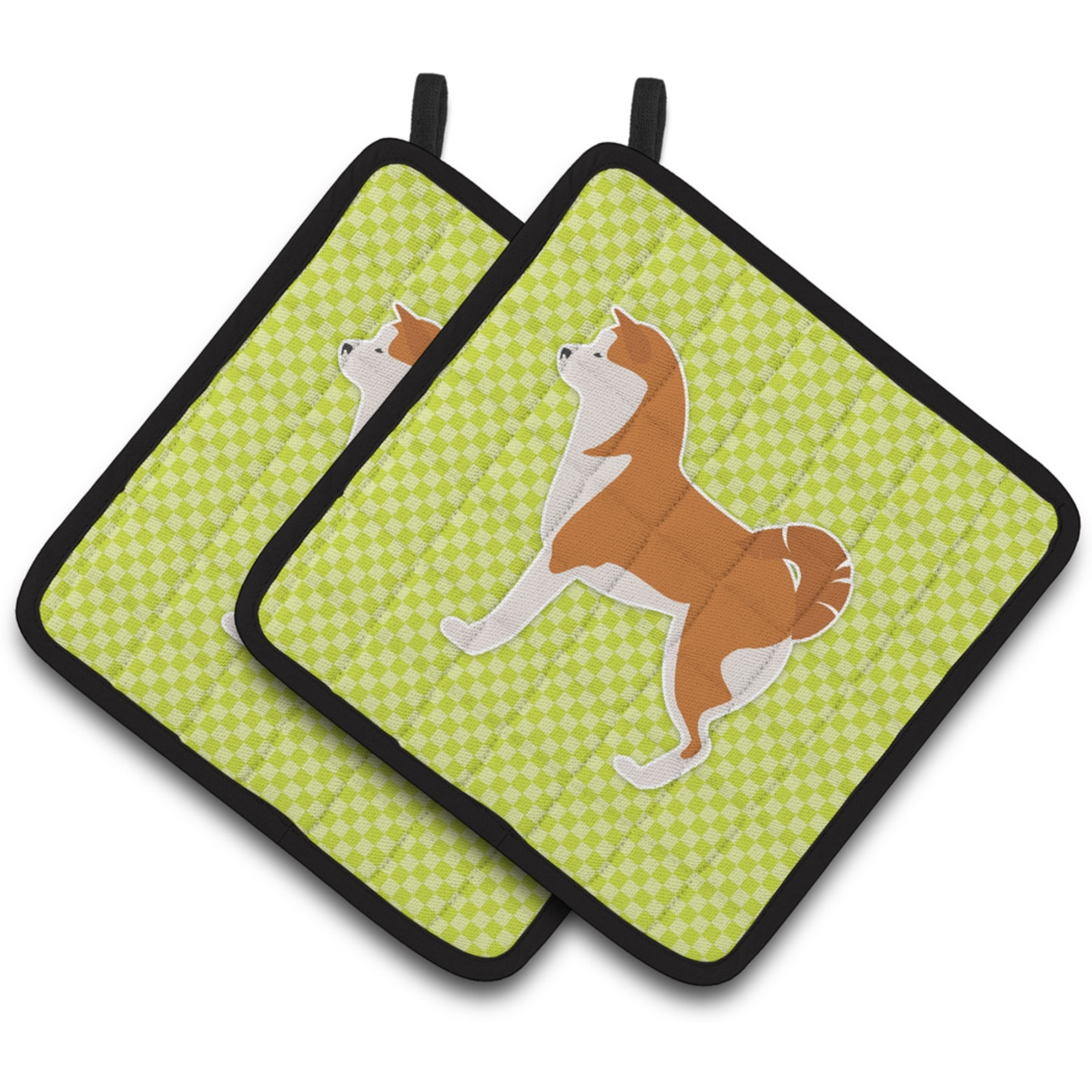 &quotCaroline's Treasures Akita Checkerboard green Pair of Pot Holders BB3872PTHD, 7.5HX7.5W, Multicolor"