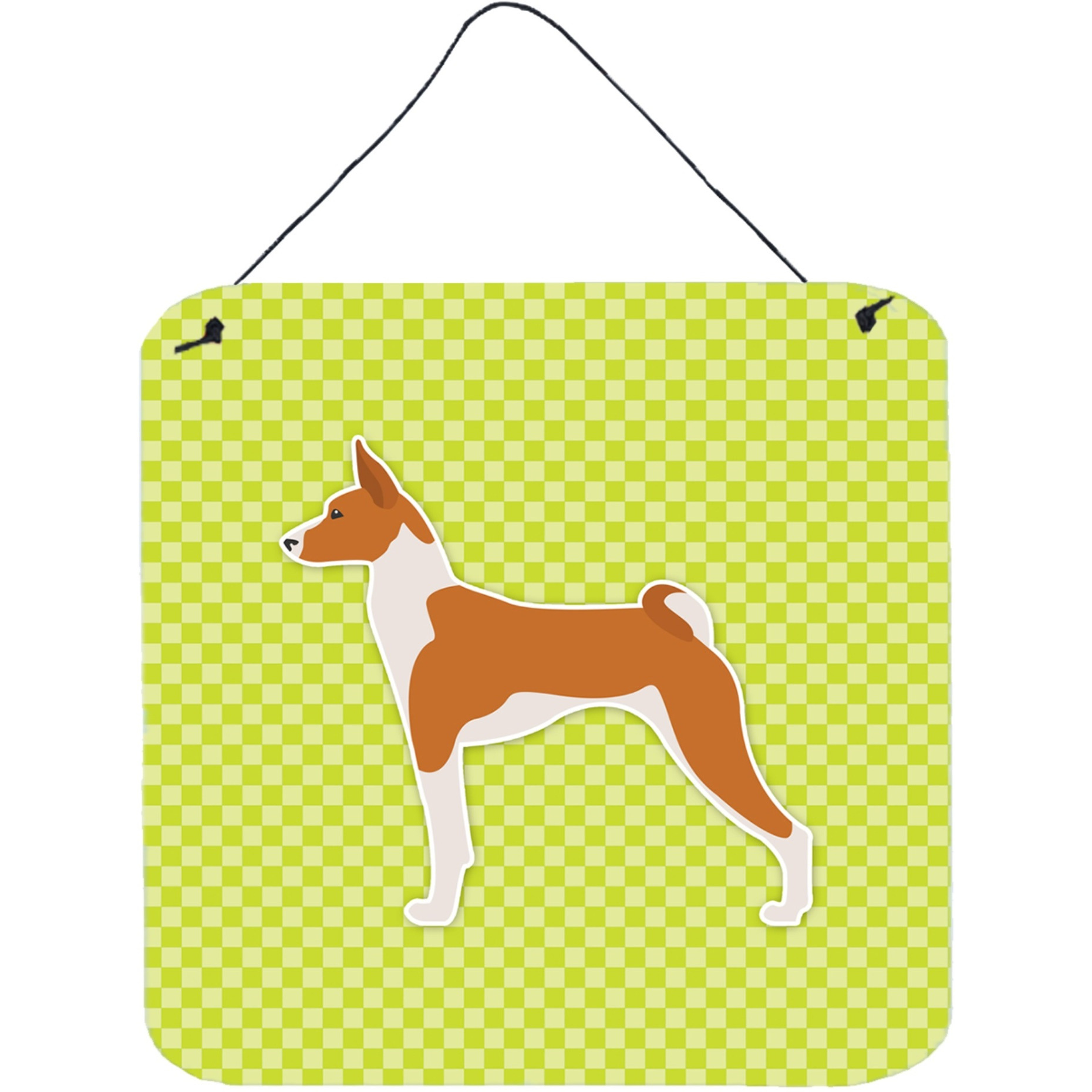 &quotCaroline's Treasures Basenji Checkerboard Green Wall or Door Hanging Prints BB3874DS66, 6"" x 6"", Multicolor"