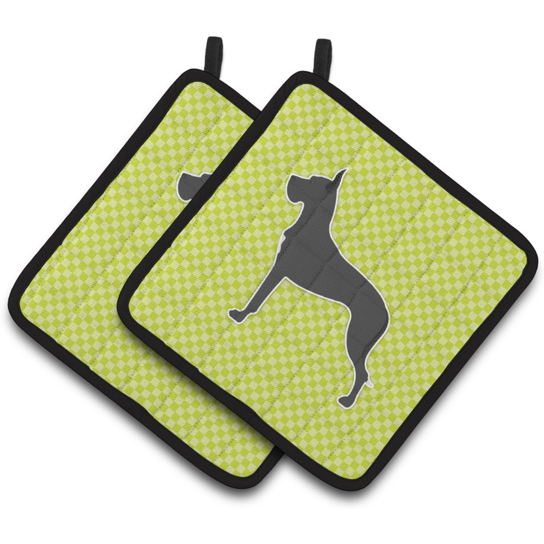 &quotCaroline's Treasures Great Dane Checkerboard green Pair of Pot Holders BB3875PTHD, 7.5HX7.5W, Multicolor"