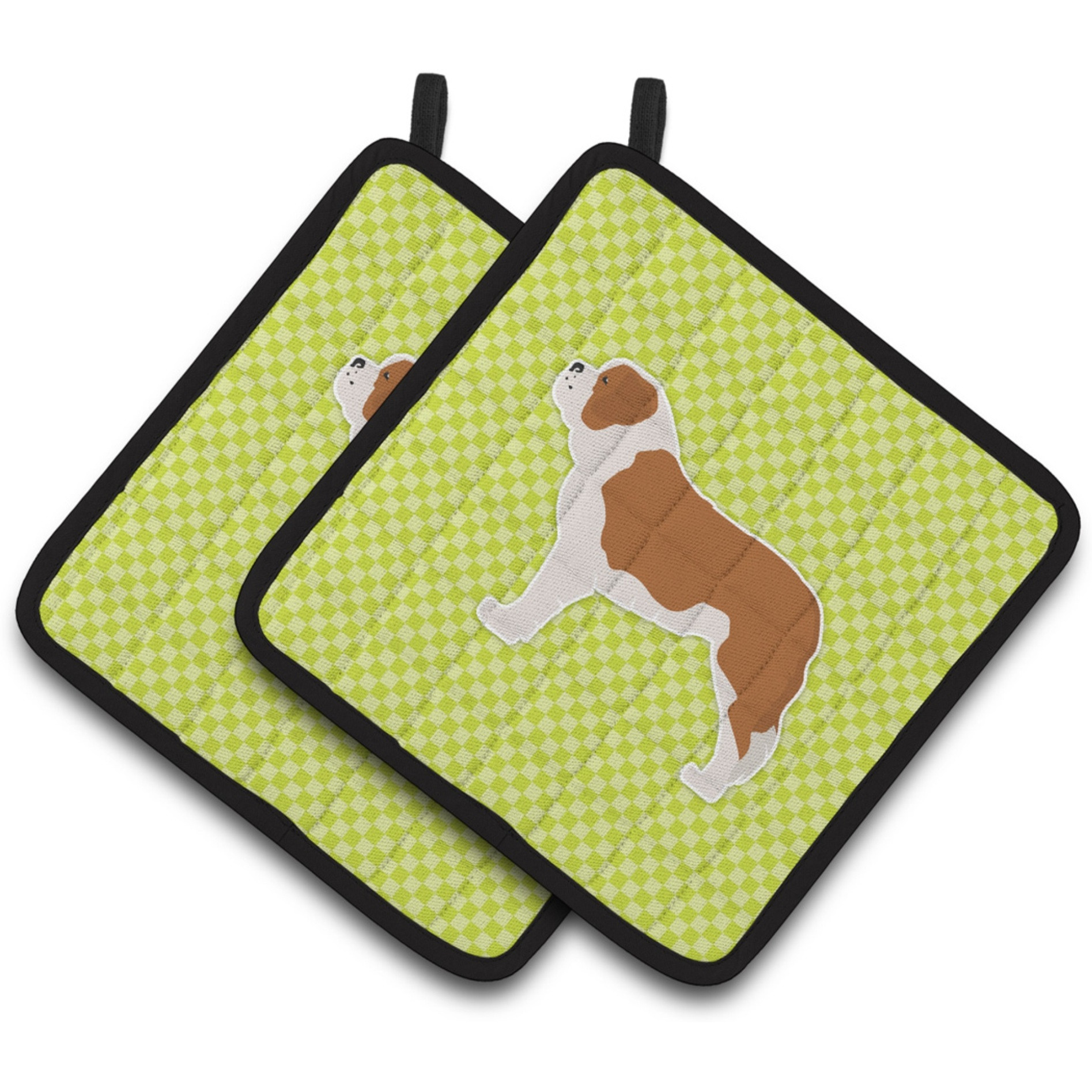 &quotCaroline's Treasures Saint Bernard Checkerboard green Pair of Pot Holders BB3876PTHD, 7.5HX7.5W, Multicolor"