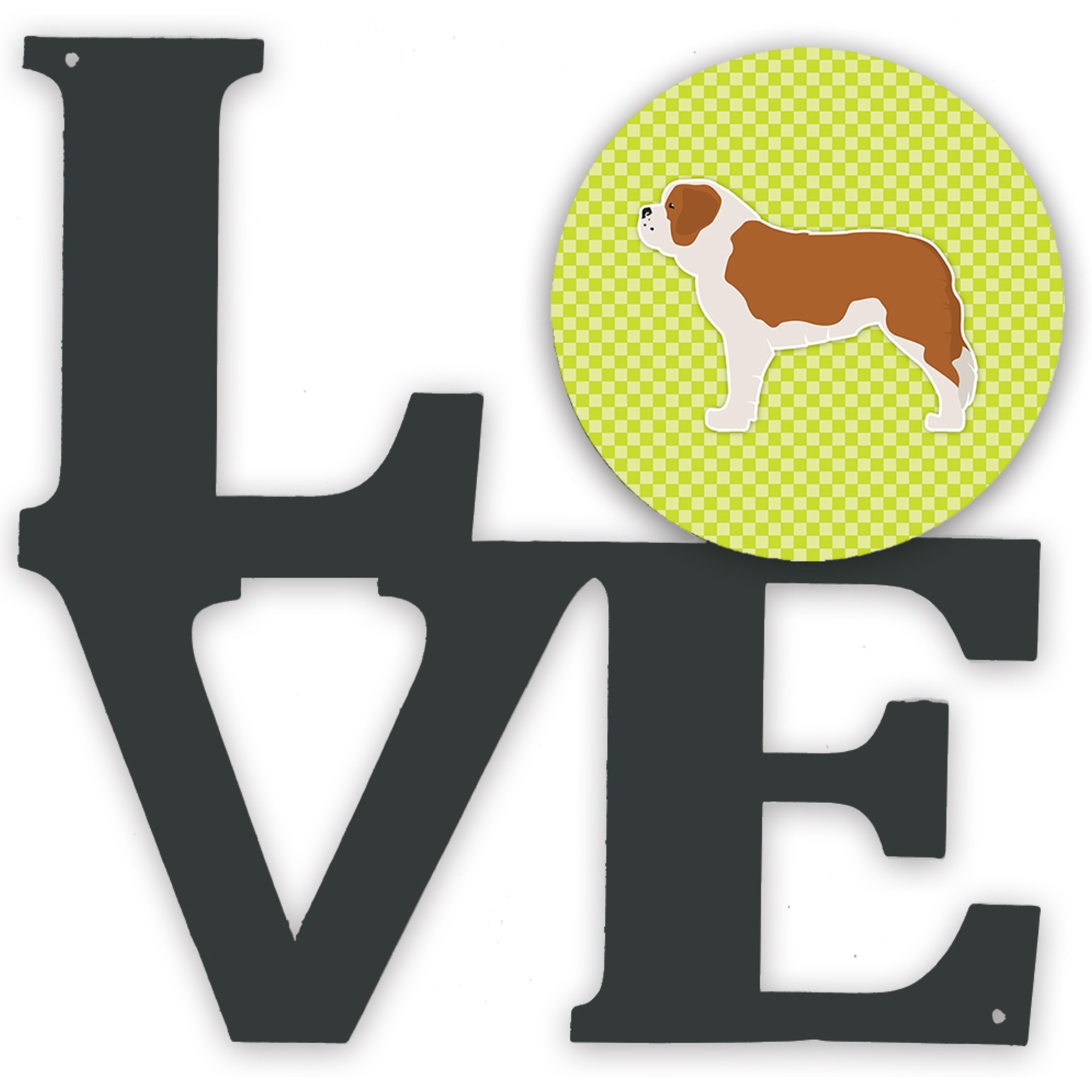 &quotCaroline's Treasures Saint Bernard Checkerboard Green Metal Artwork Love wall-decor, Multicolor"