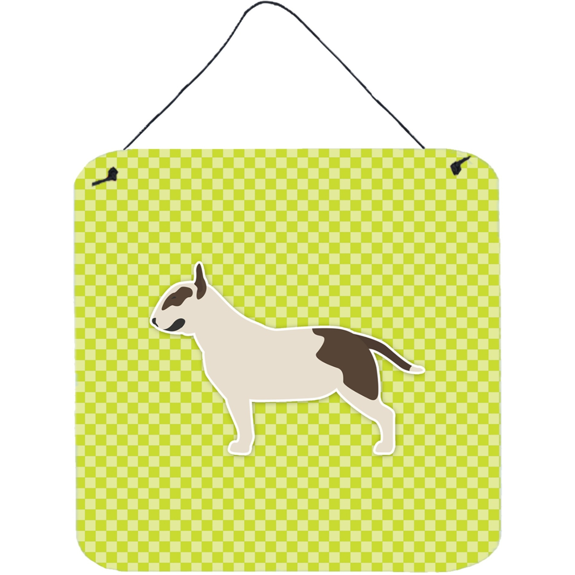 &quotCaroline's Treasures Bull Terrier Checkerboard Green Wall or Door Hanging Prints BB3878DS66, 6"" x 6"", Multicolor"