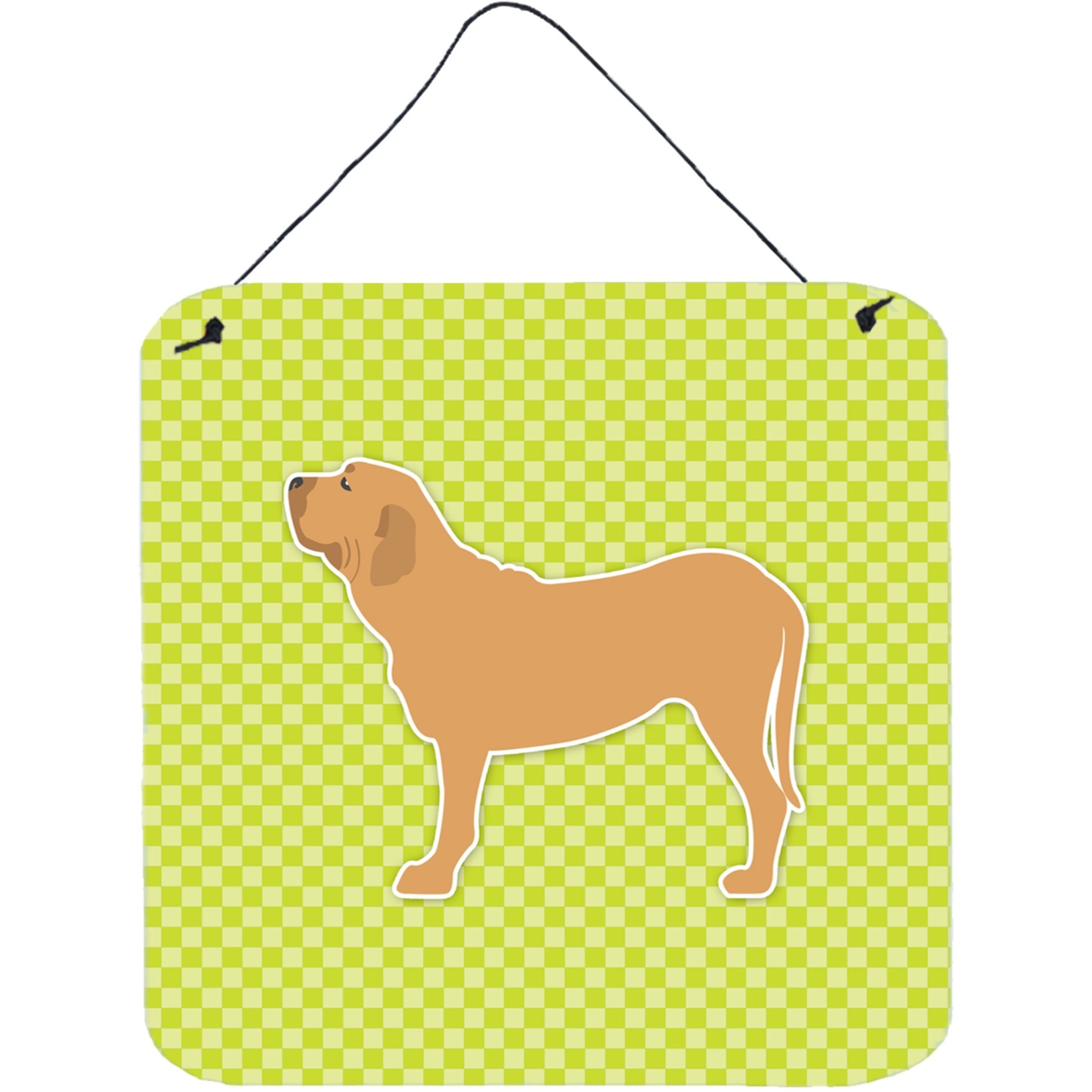 &quotCaroline's Treasures Fila Brasileiro Checkerboard Green Wall or Door Hanging Prints BB3879DS66, 6"" x 6"", Multicolor"