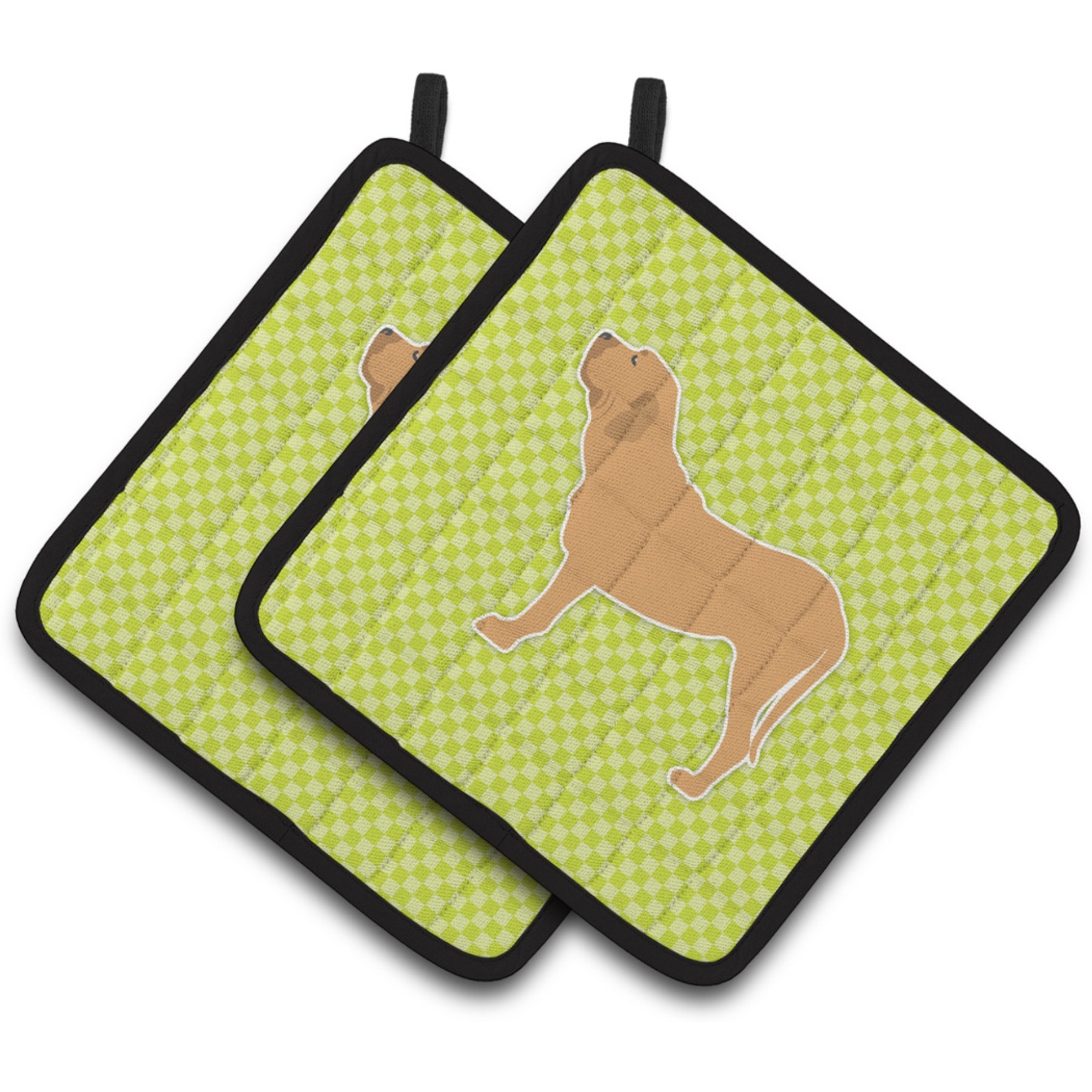&quotCaroline's Treasures Fila Brasileiro Checkerboard green Pair of Pot Holders BB3879PTHD, 7.5HX7.5W, Multicolor"