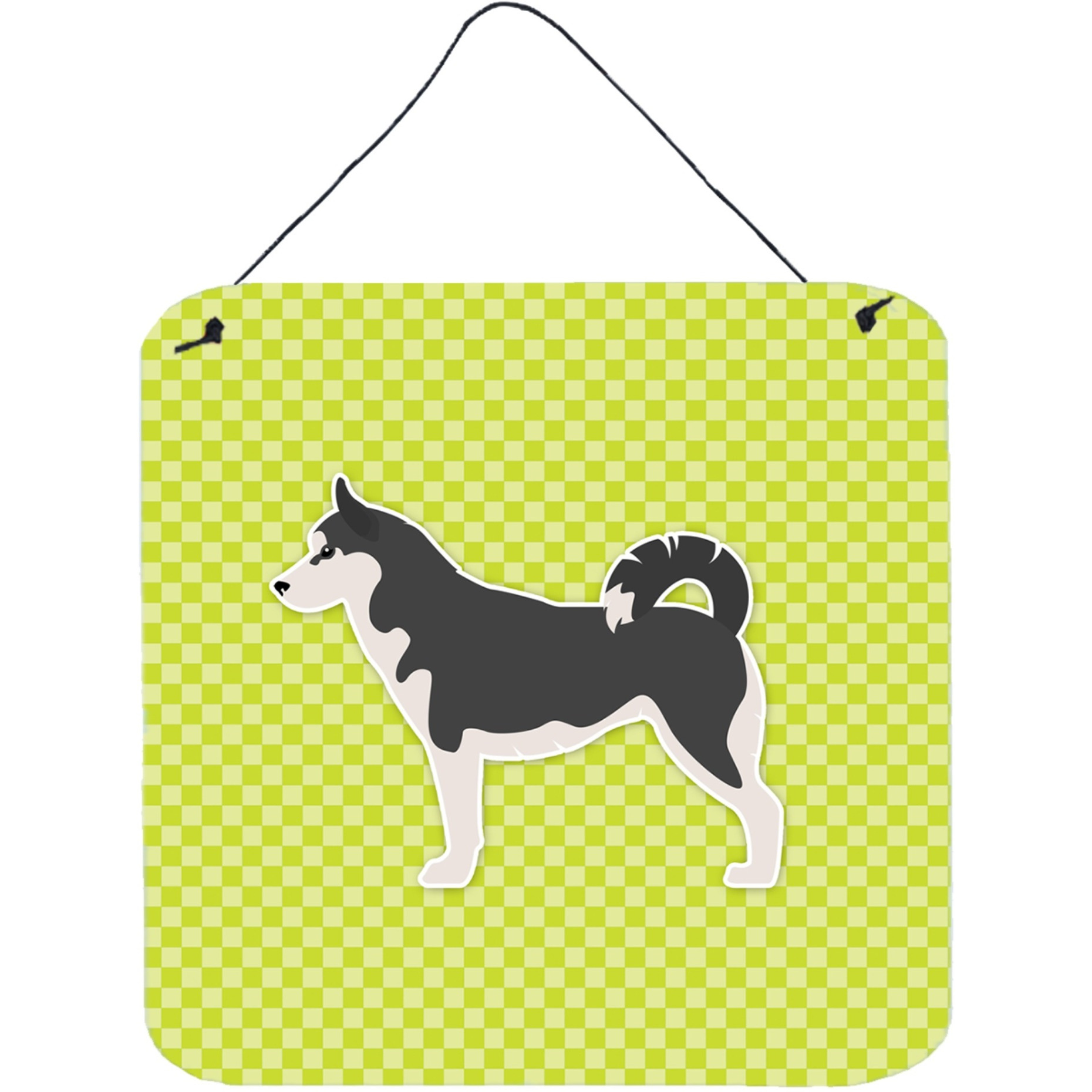 &quotCaroline's Treasures Siberian Husky Checkerboard Green Wall or Door Hanging Prints BB3880DS66, 6"" x 6"", Multicolor"
