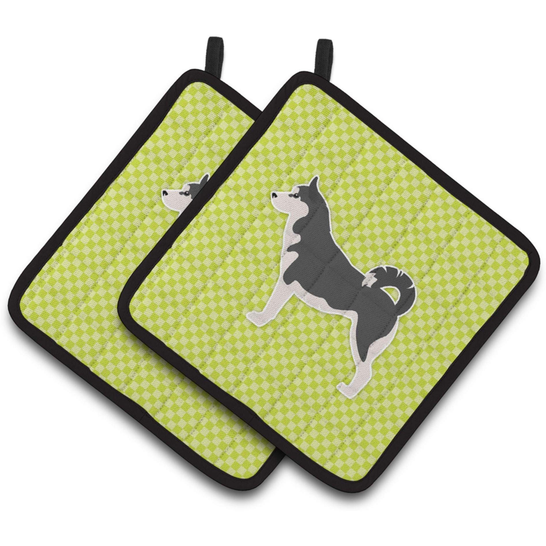 &quotCaroline's Treasures Siberian Husky Checkerboard green Pair of Pot Holders BB3880PTHD, 7.5HX7.5W, Multicolor"