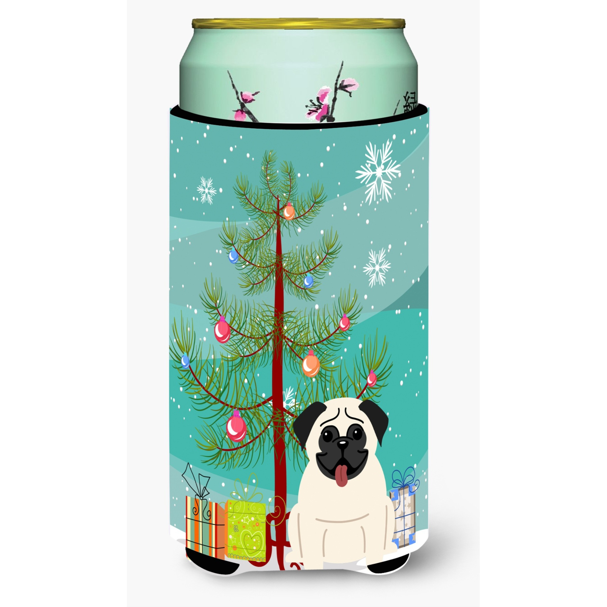 &quotCaroline's Treasures Merry Christmas Tree Pug Cream Tall Boy Beverage Insulator Hugger BB4129TBC, Multicolor"