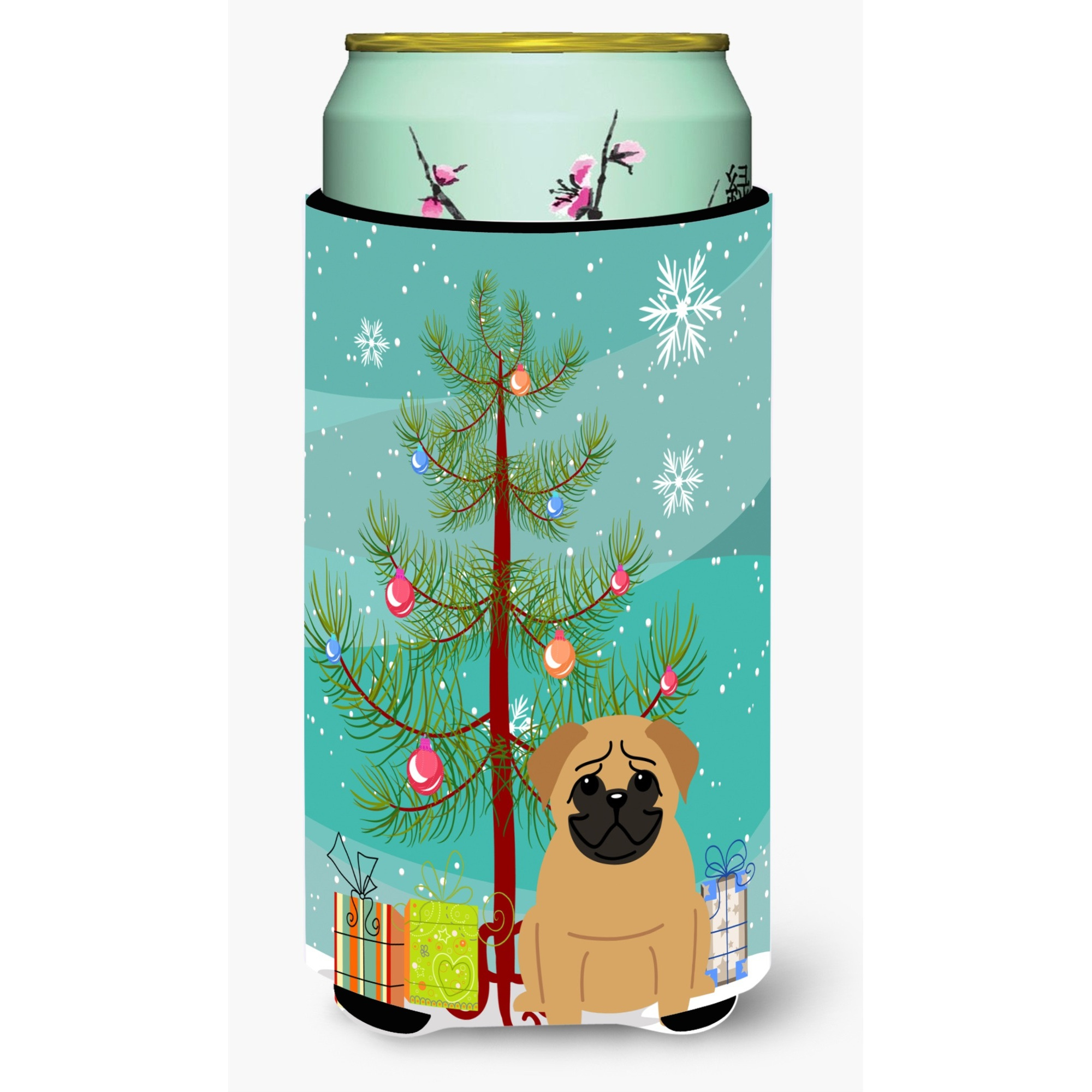 &quotCaroline's Treasures Merry Christmas Tree Pug Brown Tall Boy Beverage Insulator Hugger BB4132TBC, Multicolor"
