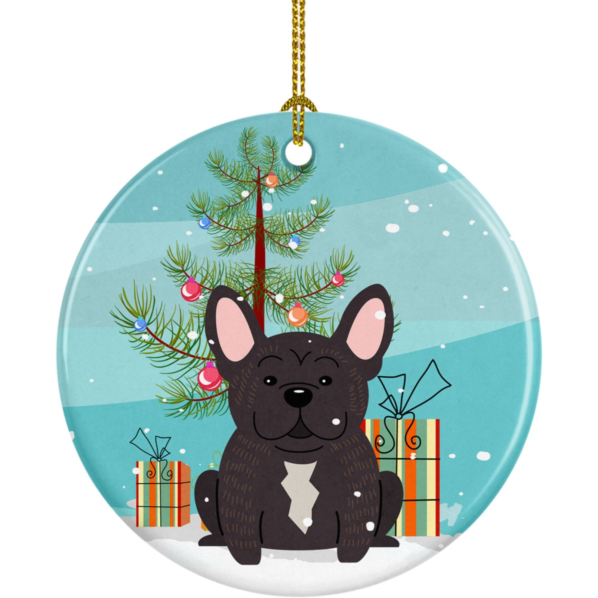 &quotCaroline's Treasures Merry Christmas Tree French Bulldog Brindle Ceramic Ornament, Multicolor"
