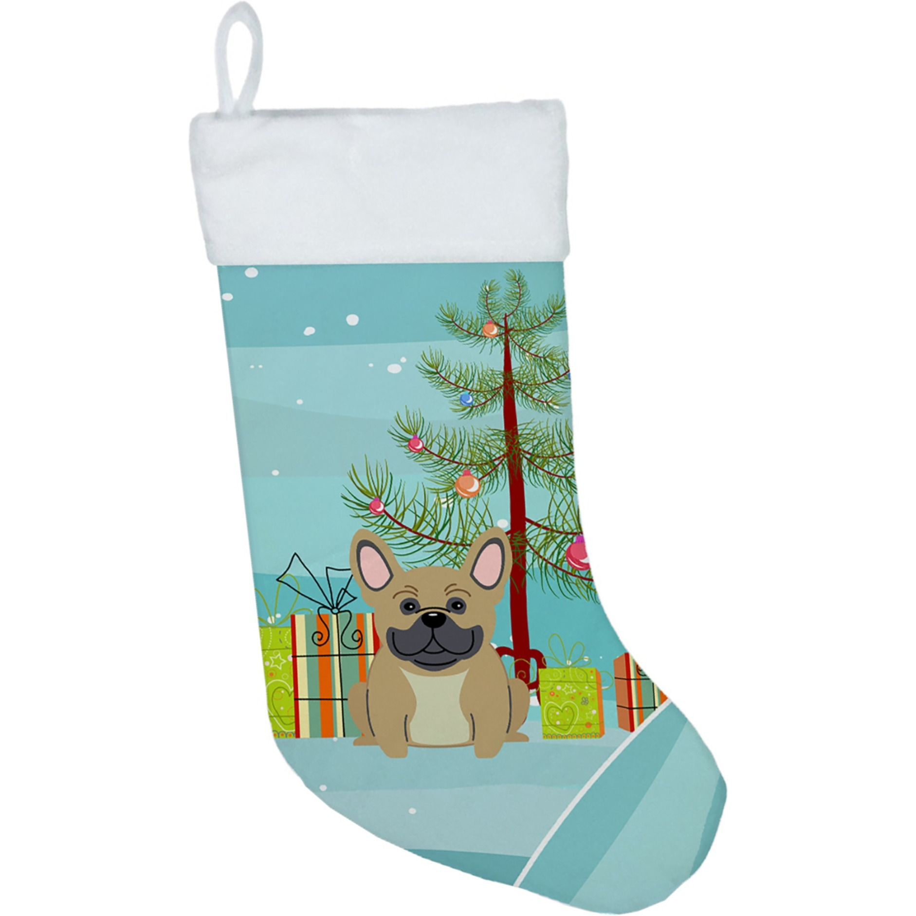 &quotCaroline's Treasures Merry Christmas Tree French Bulldog Cream Stocking, Large, Multicolor"