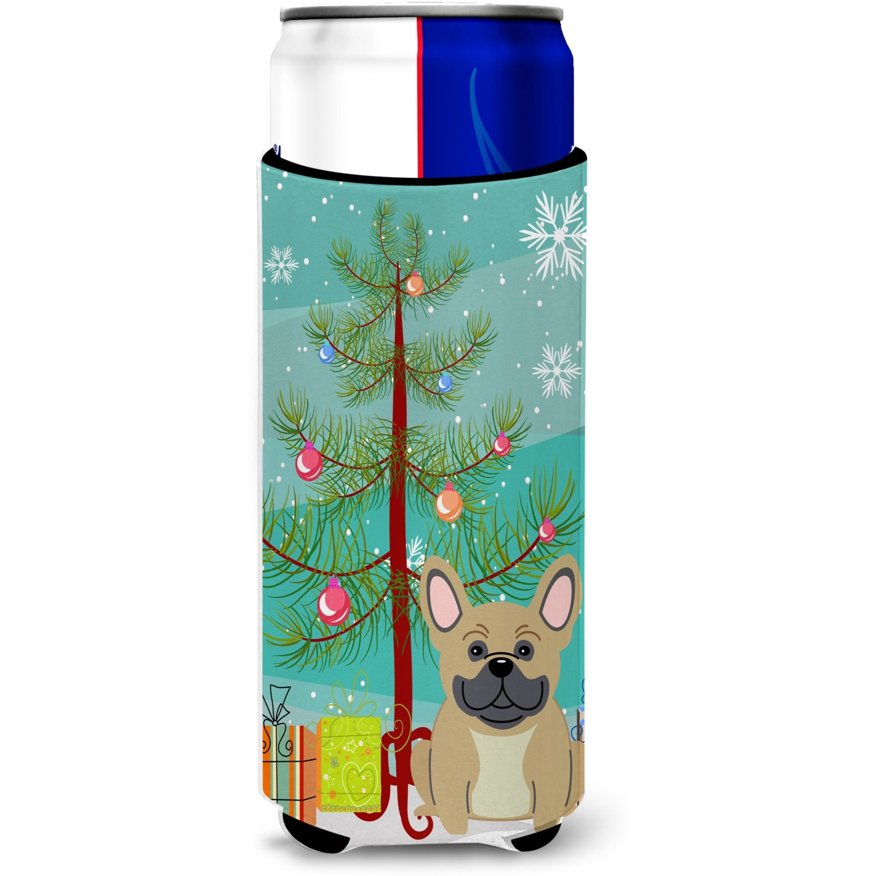 &quotCaroline's Treasures BB4135MUK Merry Christmas Tree French Bulldog Cream Michelob Ultra Hugger for Slim Cans, Multicolor"