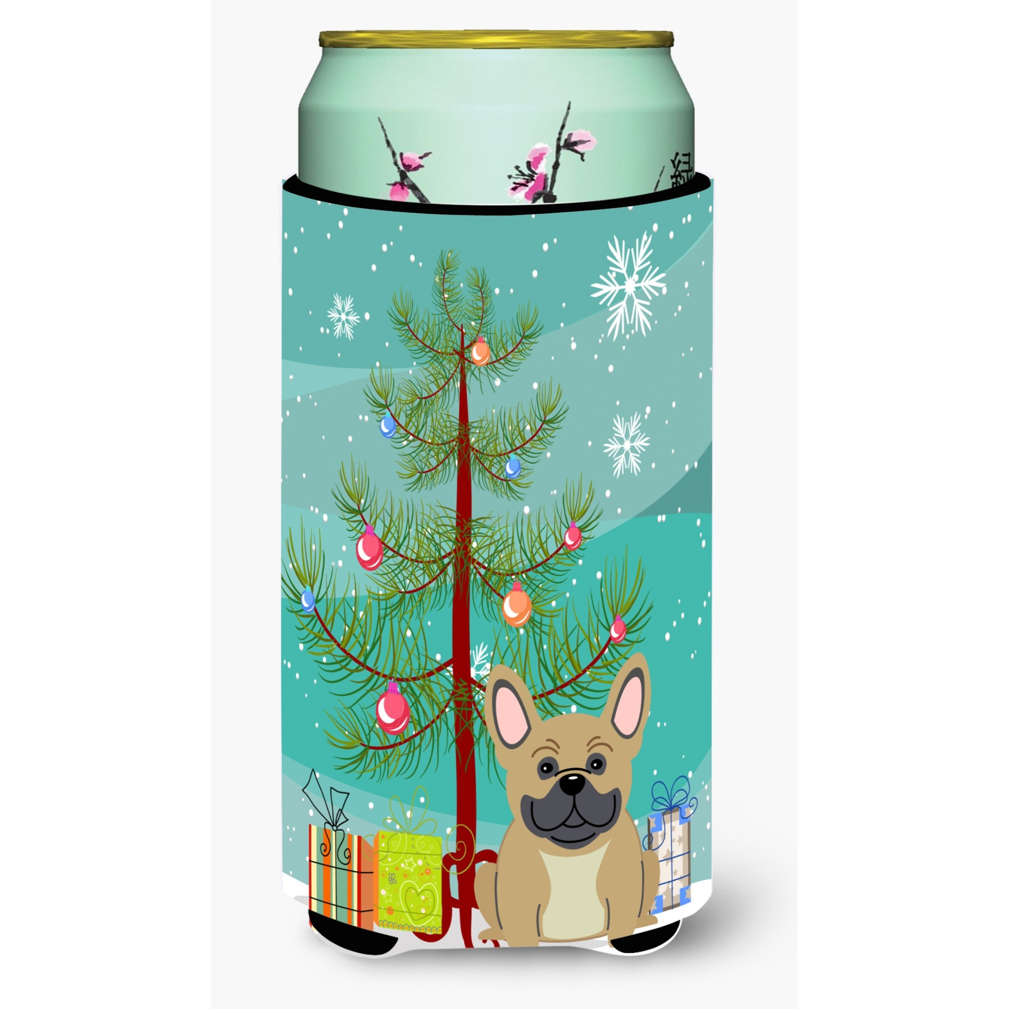 &quotCaroline's Treasures Merry Christmas Tree French Bulldog Cream Tall Boy Beverage Insulator Hugger BB4135TBC, Multicolor"