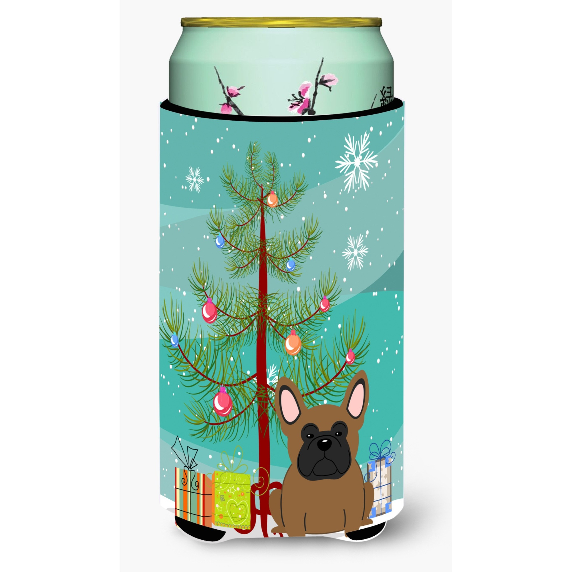 &quotCaroline's Treasures Merry Christmas Tree French Bulldog Brown Tall Boy Beverage Insulator Hugger BB4138TBC, Multicolor"