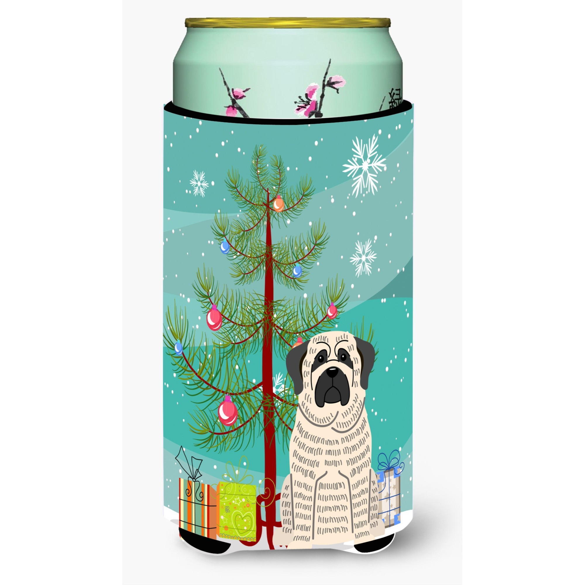 &quotCaroline's Treasures Merry Christmas Tree Mastiff Brindle White Tall Boy Beverage Insulator Hugger BB4141TBC, Multicolor"