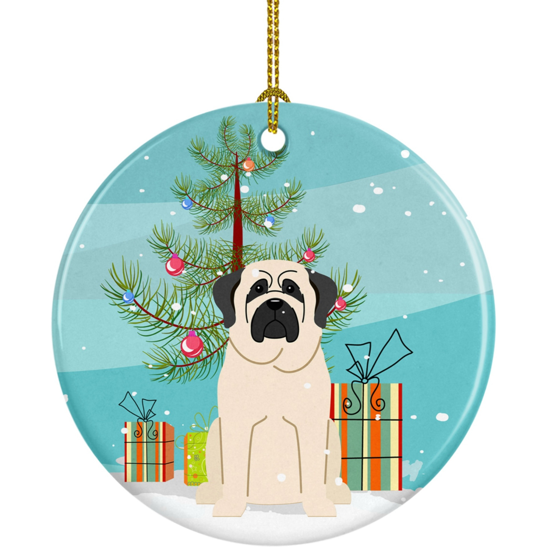 &quotCaroline's Treasures Merry Christmas Tree Mastiff White Ceramic Ornament, Multicolor"