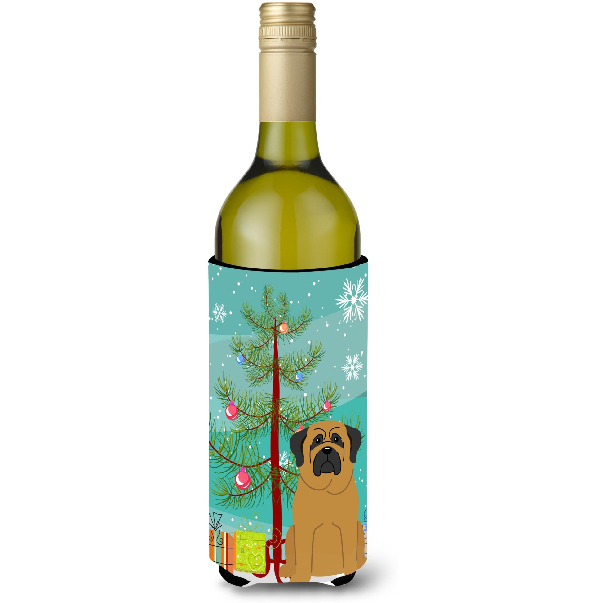 &quotCaroline's Treasures BB4143LITERK Merry Christmas Tree Mastiff Wine Bottle Beverage Insulator Hugger, 750ml, Multicolor"