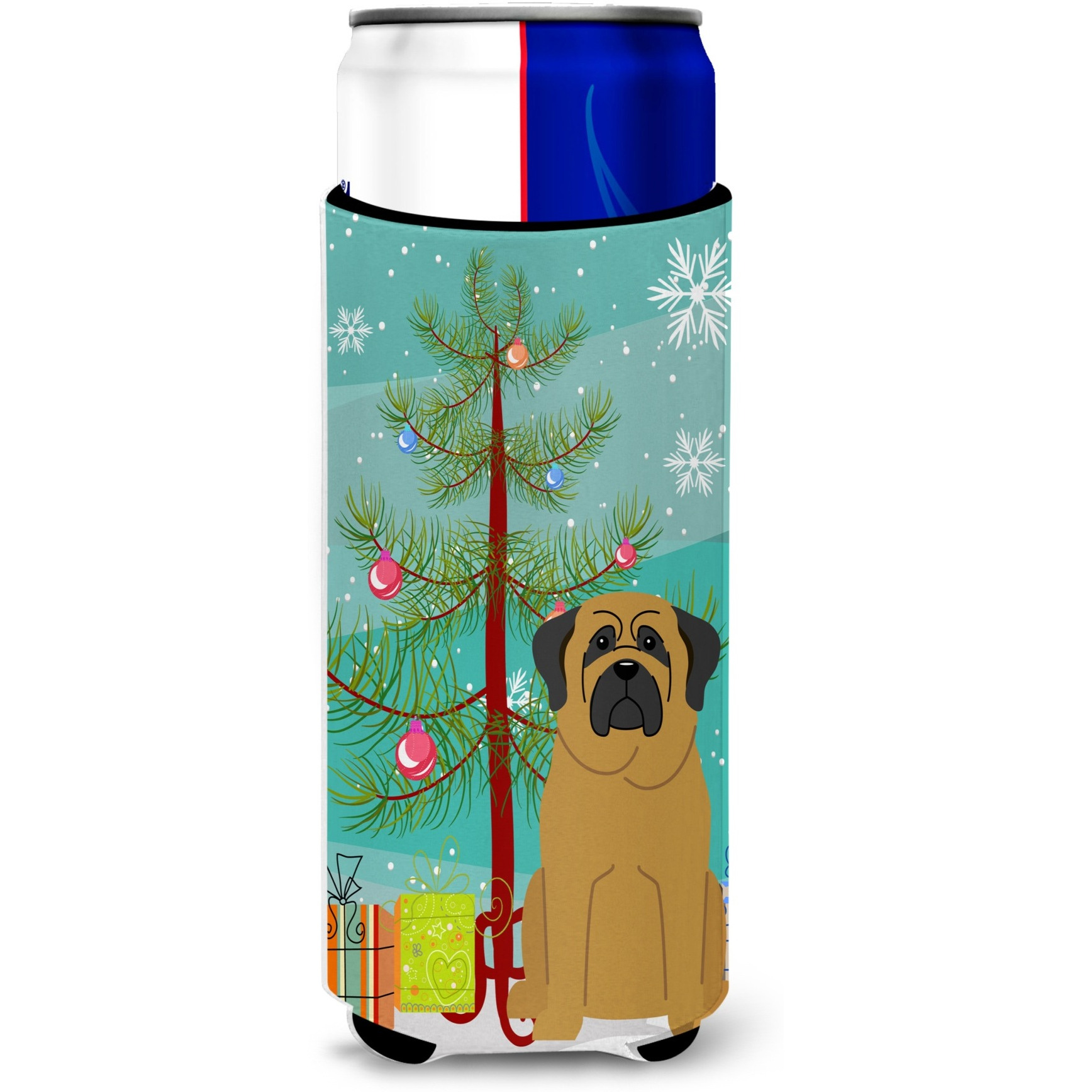 &quotCaroline's Treasures BB4143MUK Merry Christmas Tree Mastiff Michelob Ultra Hugger for Slim Cans, Multicolor"