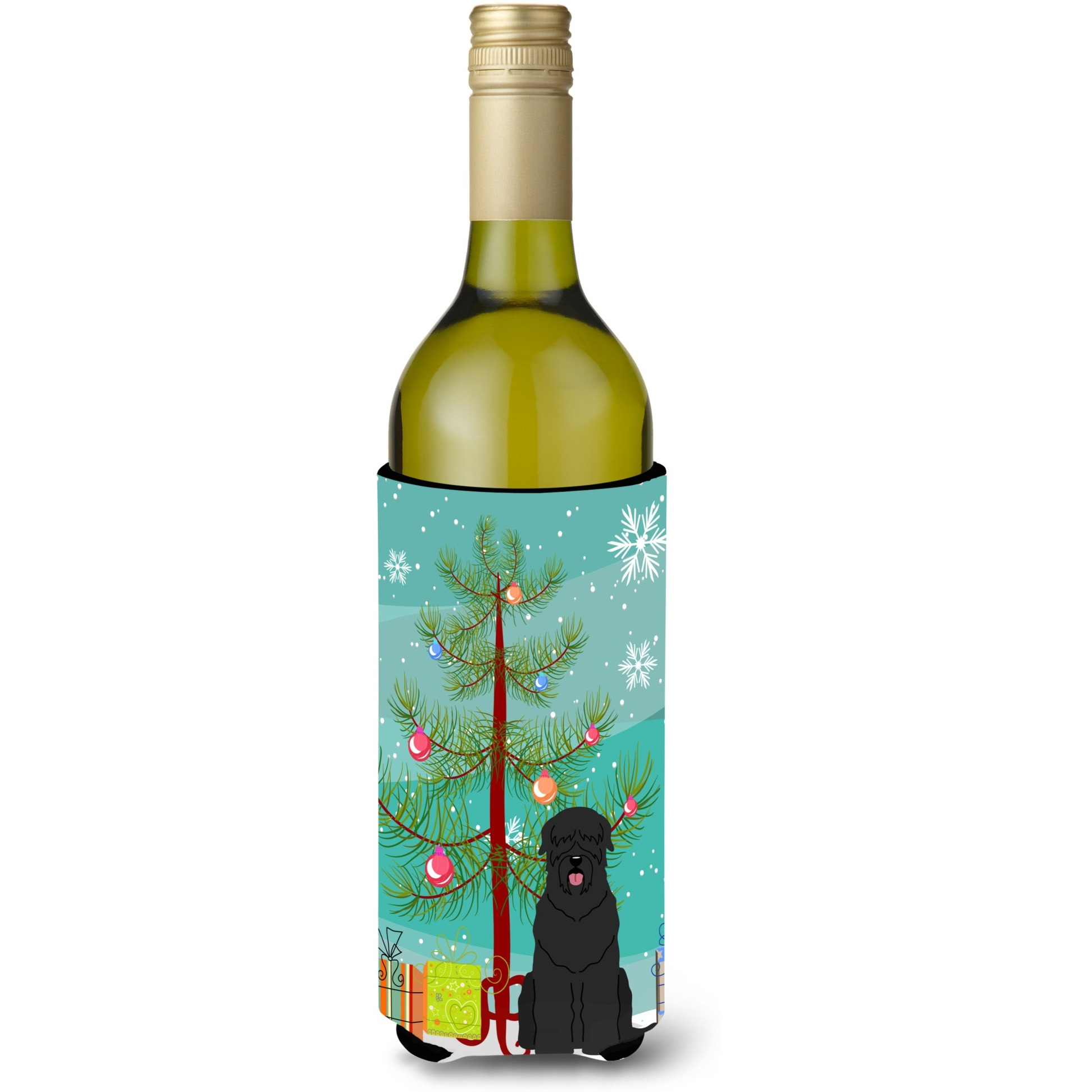 &quotCaroline's Treasures BB4151LITERK Merry Christmas Tree Black Russian Terrier Wine Bottle Beverage Insulator Hugger, 750ml, Multicolor"